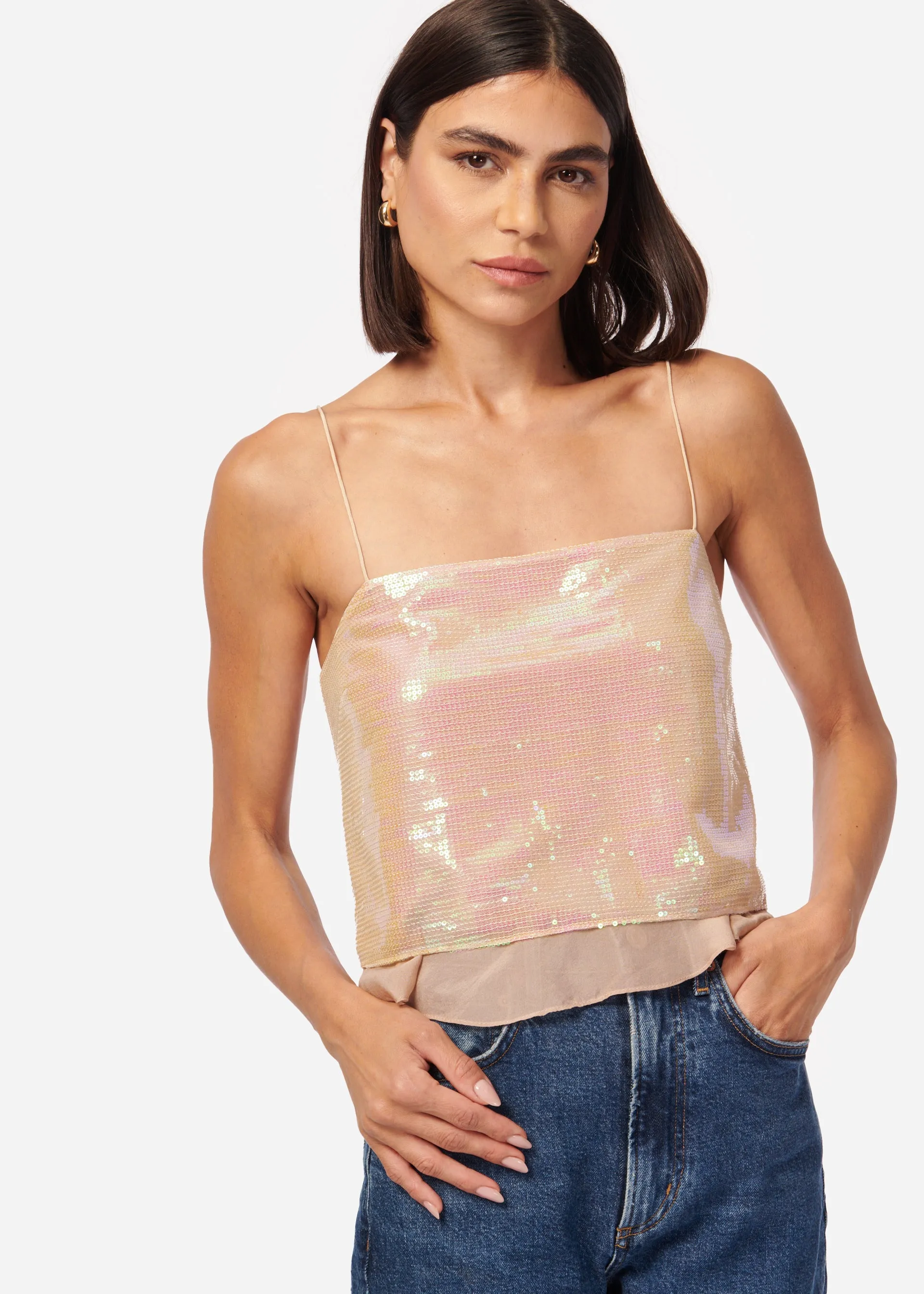 Jojo Sequin Camisole Opal Sequin sold by Cami NYC