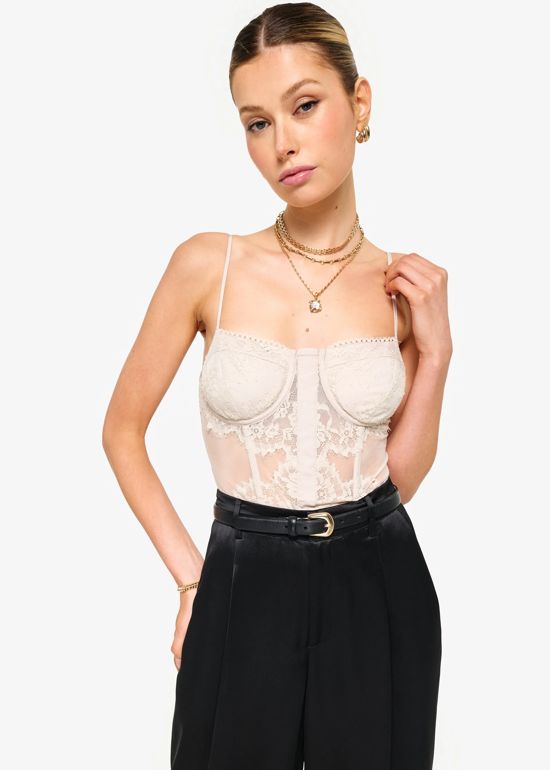 Riona Corset Bodysuit Oat sold by Cami NYC
