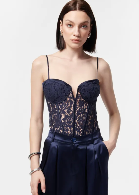 Anne Corded Lace Bodysuit Storm sold by Cami NYC