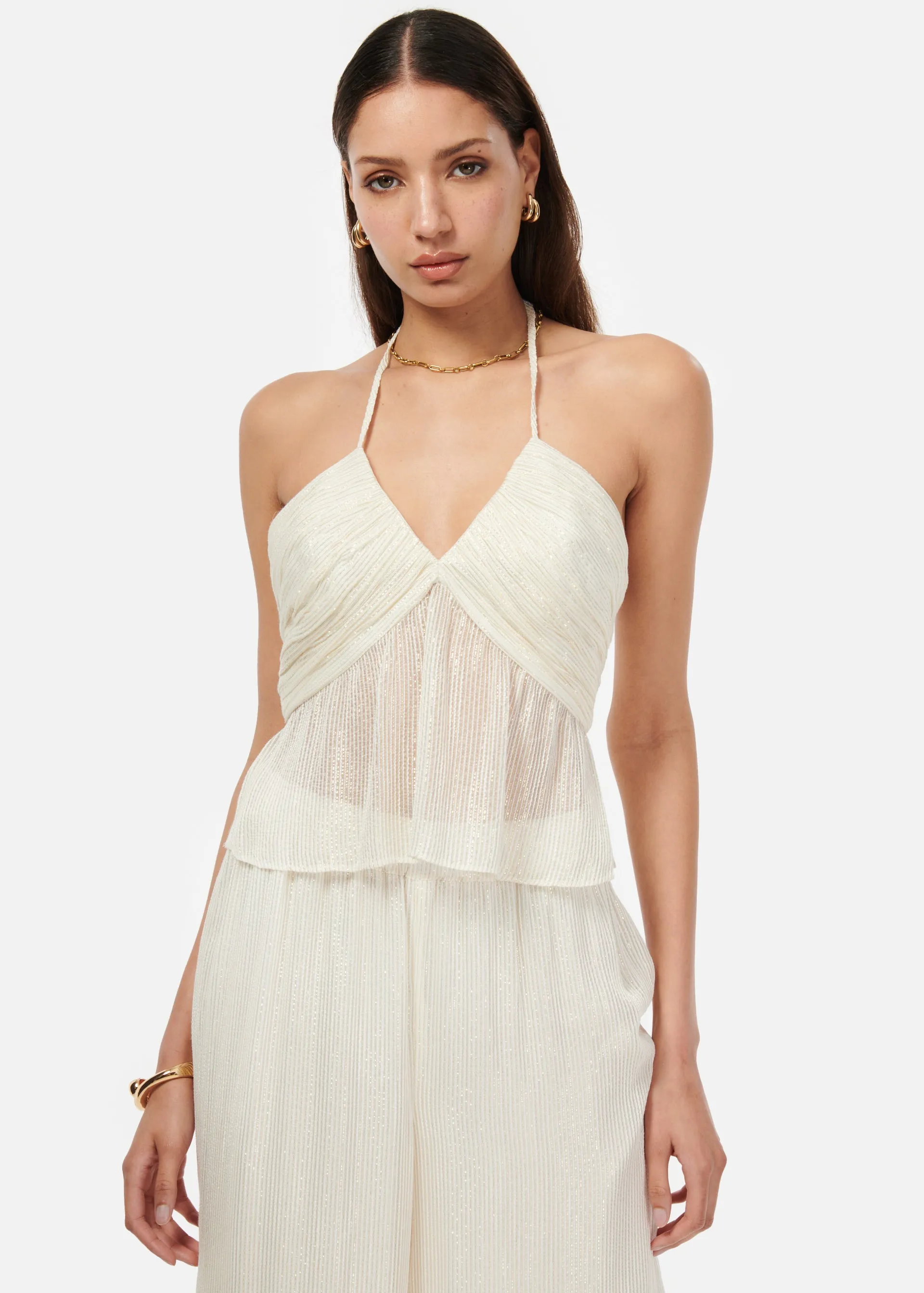 Rhea Metallic Chiffon Camisole White sold by Cami NYC