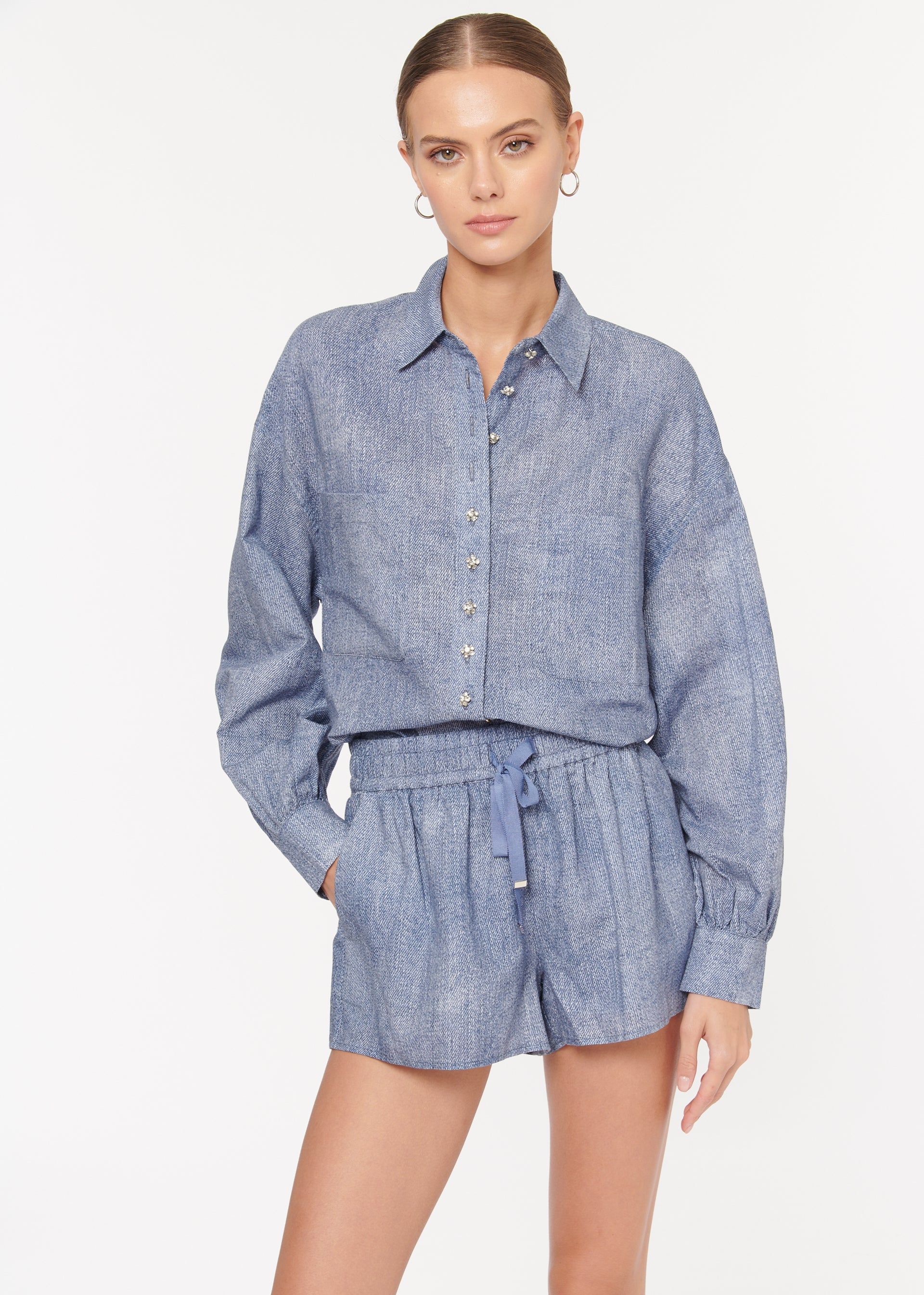 Jillian Linen Short Denim sold by Cami NYC product image thumbnail 2