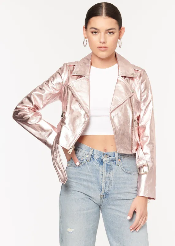 Kali Genuine Leather Jacket Rose Gold sold by Cami NYC
