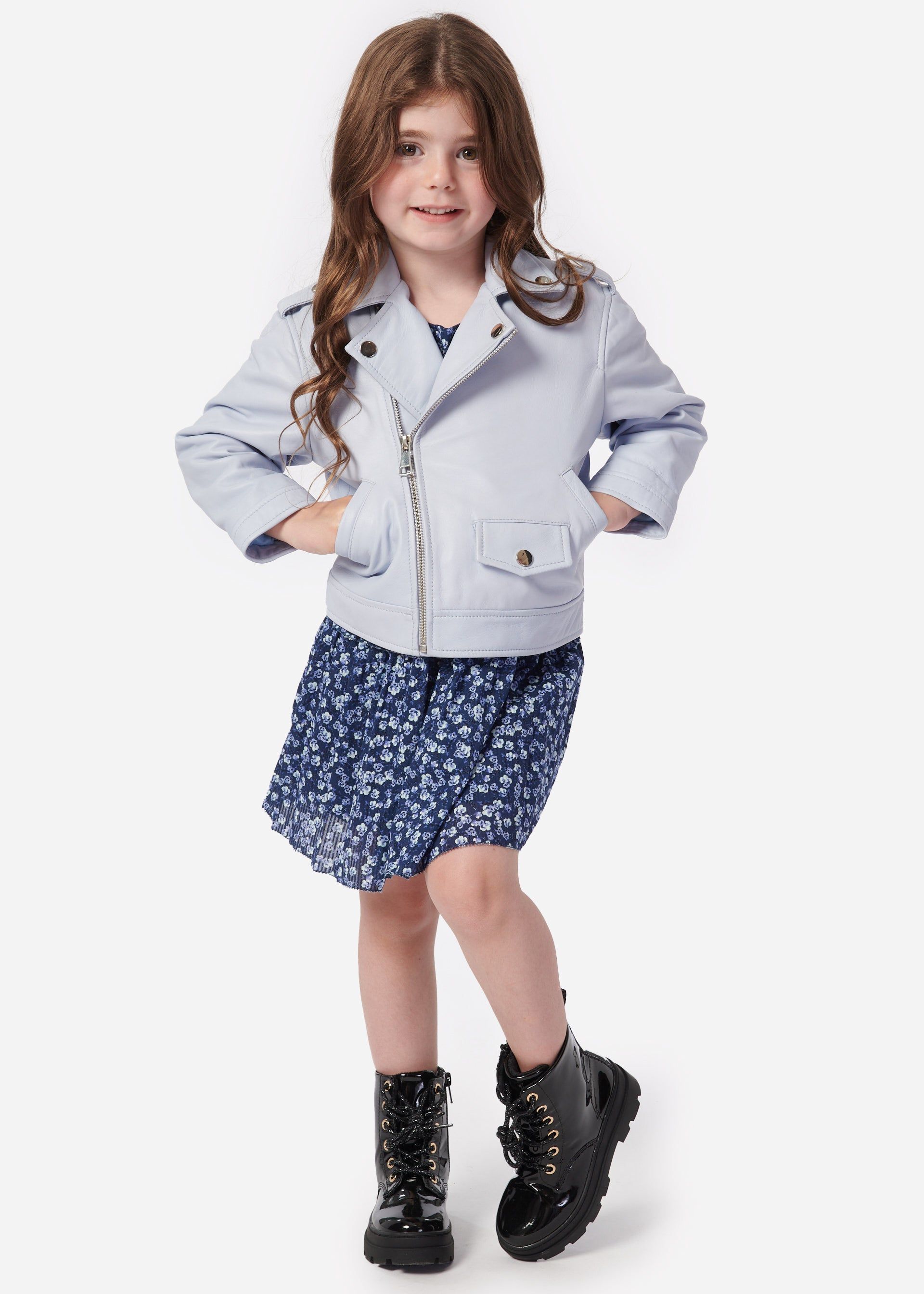 Kids Kali Genuine Leather Jacket Baby Blue sold by Cami NYC