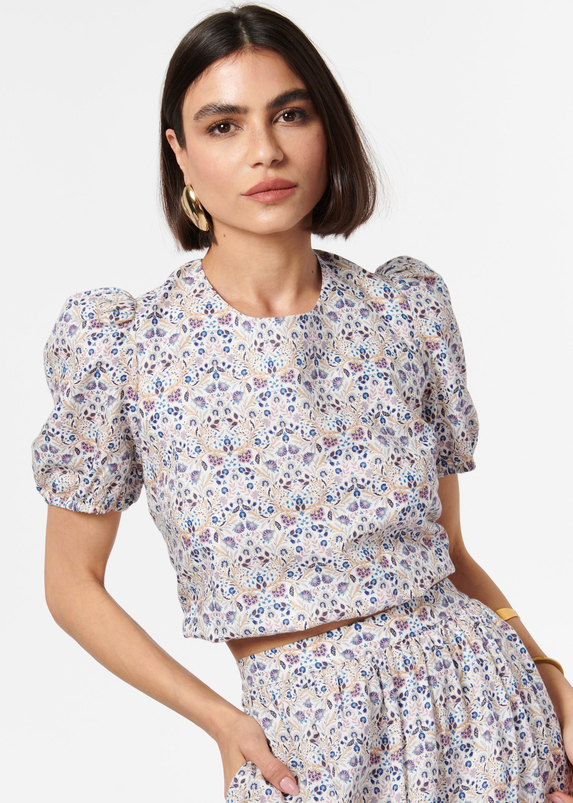 Flor Crop Top Spring Tapestry sold by Cami NYC