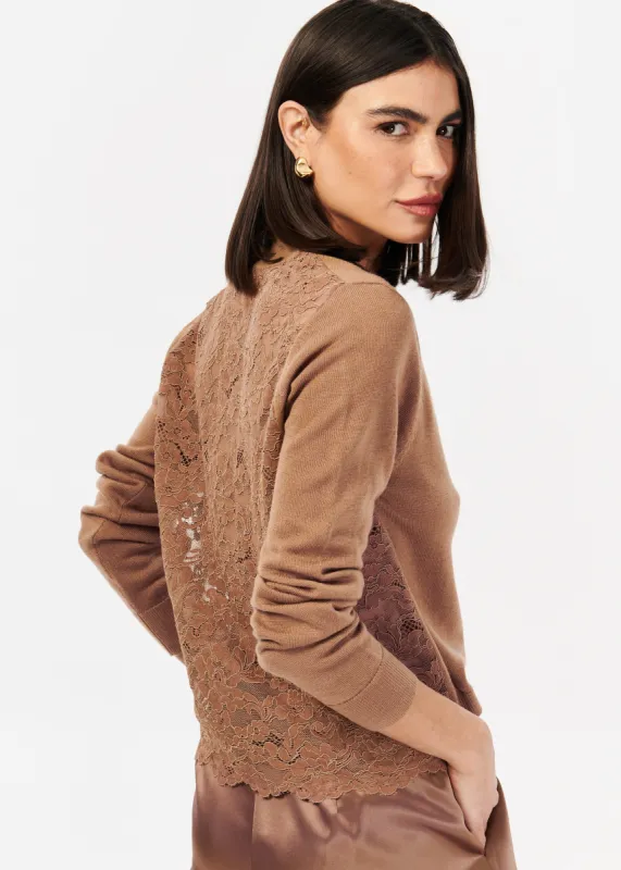 Camden Lace Sweater Nutshell sold by Cami NYC
