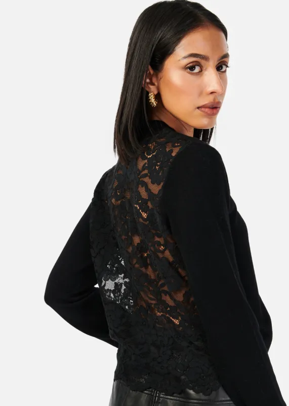 Camden Lace Sweater Black sold by Cami NYC