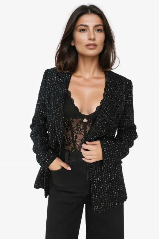 Bruna Oversized Tweed Blazer Windowpane sold by Cami NYC