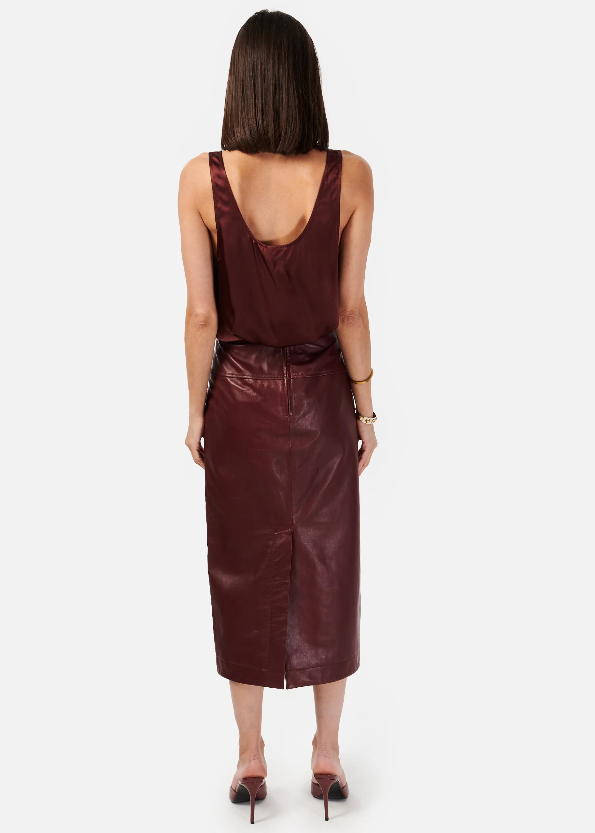 Inaya Genuine Leather Skirt Cranberry sold by Cami NYC product image thumbnail 3