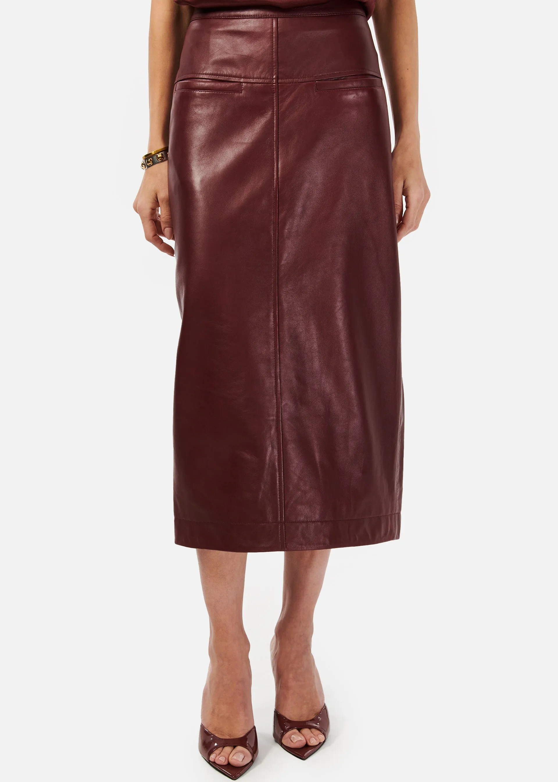 Inaya Genuine Leather Skirt Cranberry sold by Cami NYC