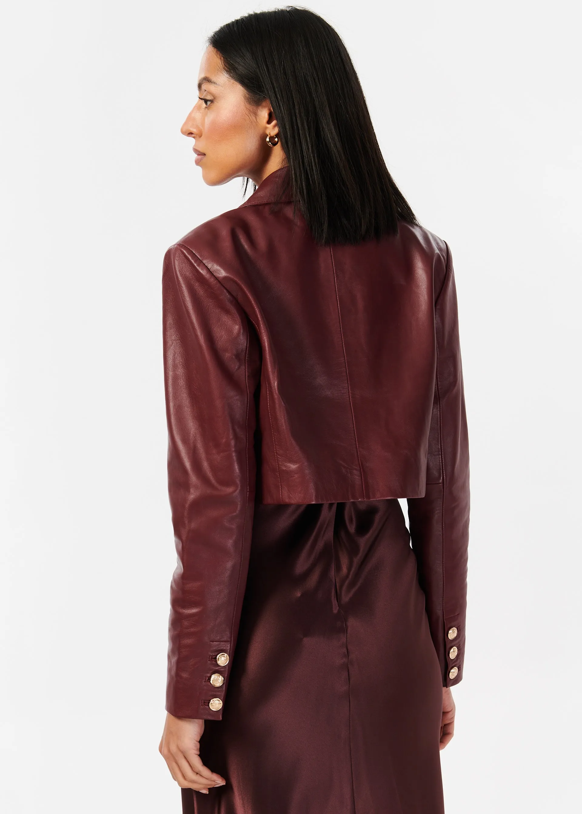 Boa Genuine Leather Cropped Jacket Cranberry sold by Cami NYC product image thumbnail 3