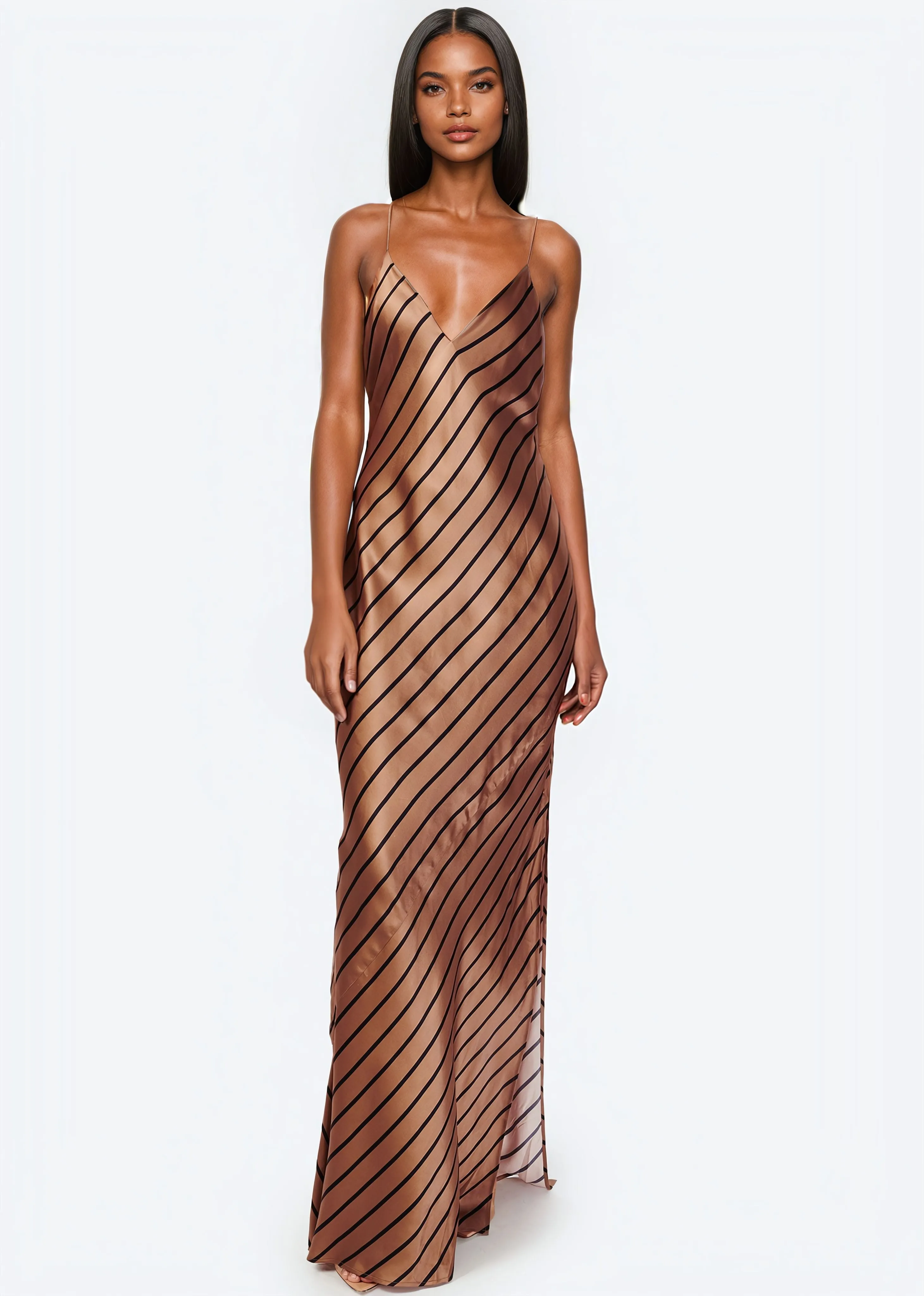 Raven Gown Nutshell Stripe sold by Cami NYC