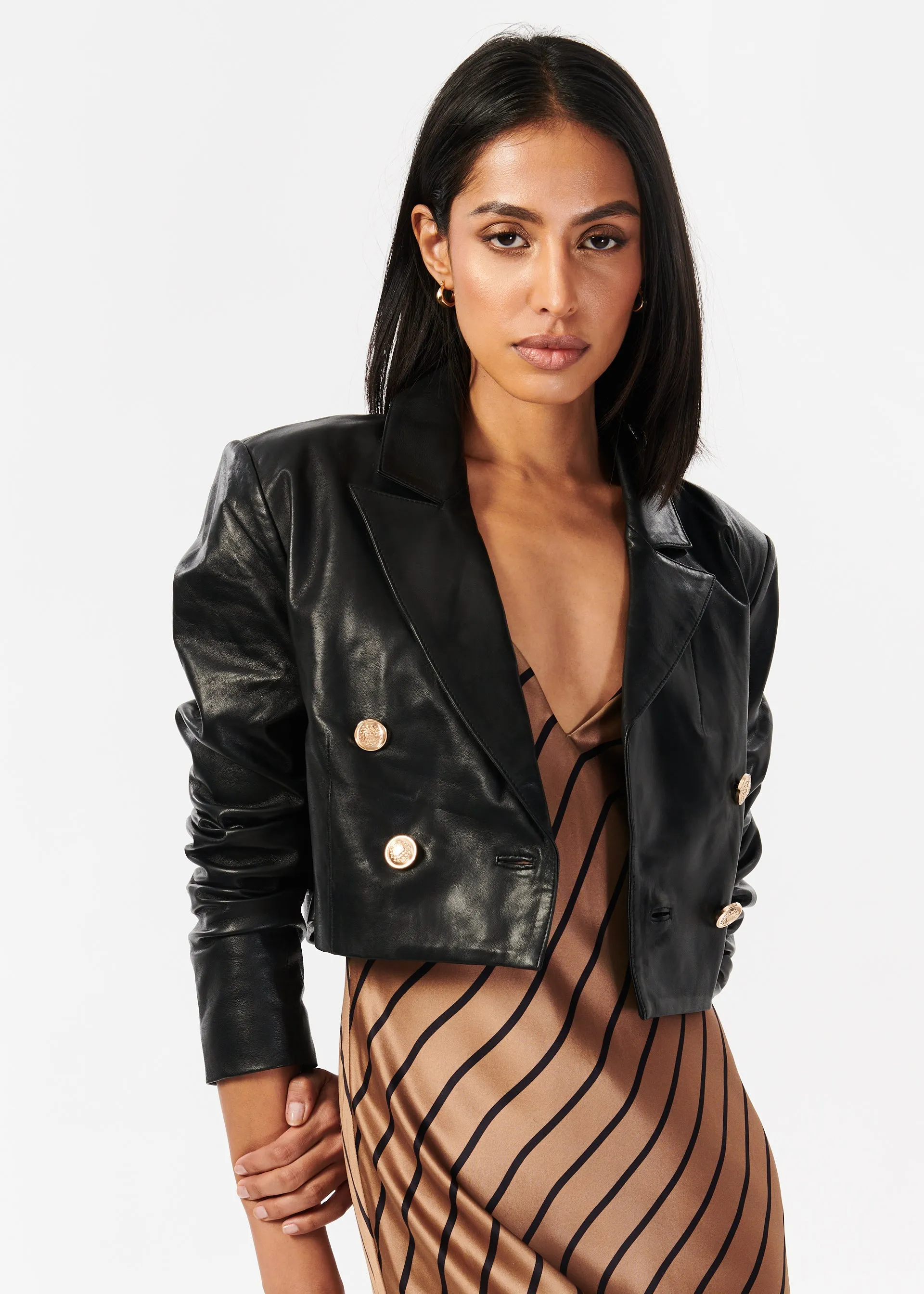 Boa Genuine Leather Cropped Jacket Black sold by Cami NYC product image thumbnail 3