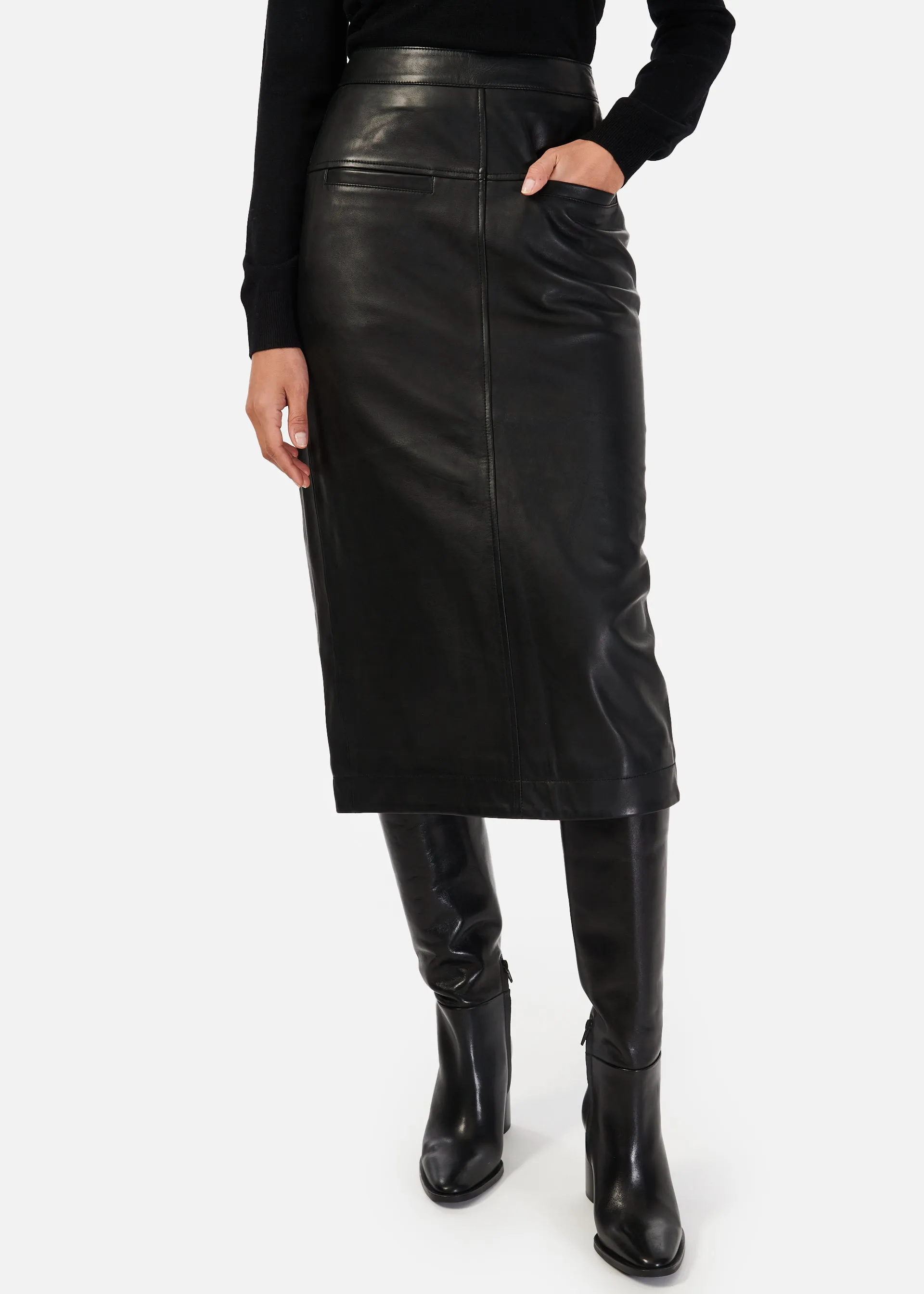Inaya Genuine Leather Skirt Black sold by Cami NYC