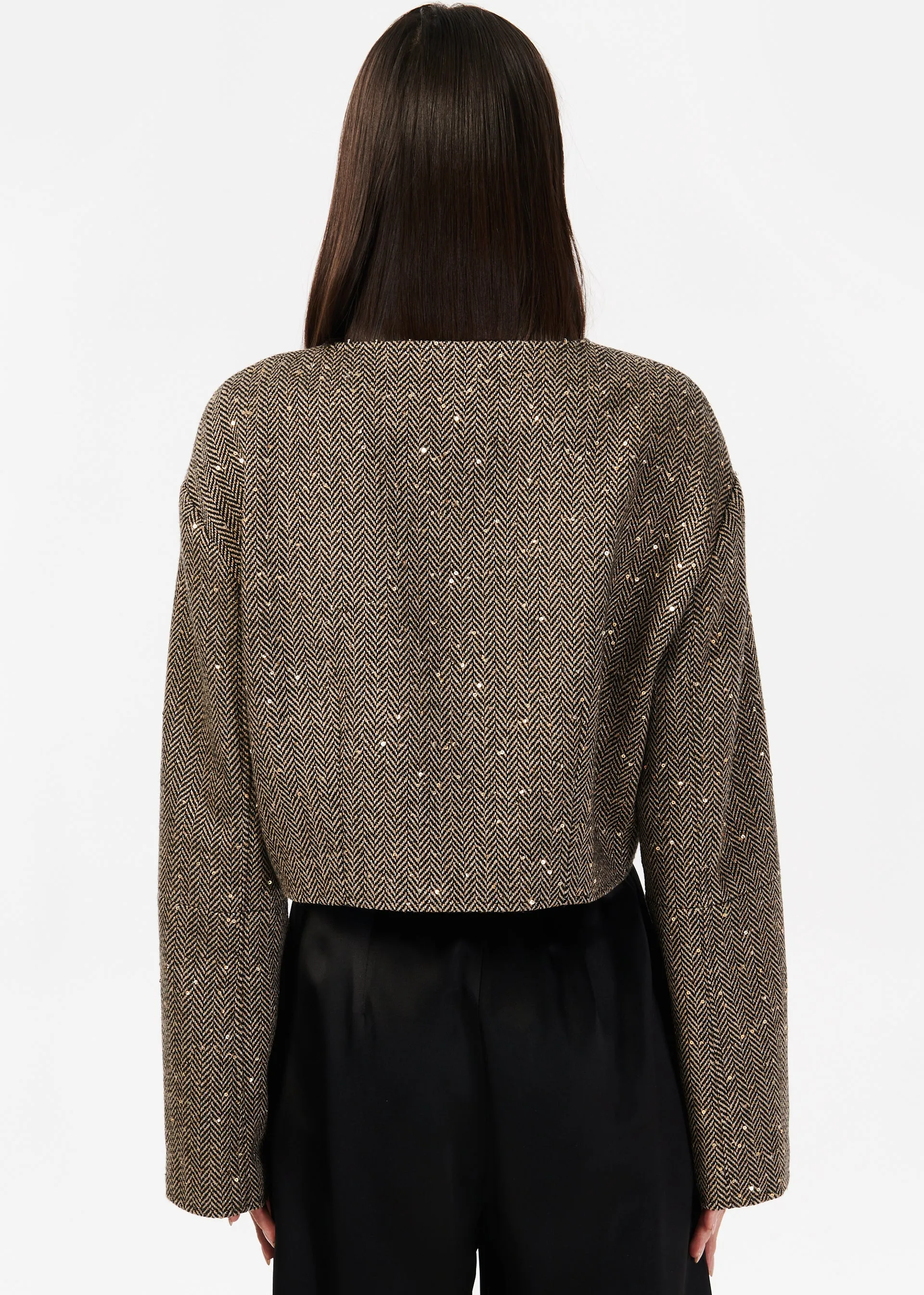 Serrano Sequin Tweed Cropped Jacket Black and Tan sold by CAMI product image thumbnail 4