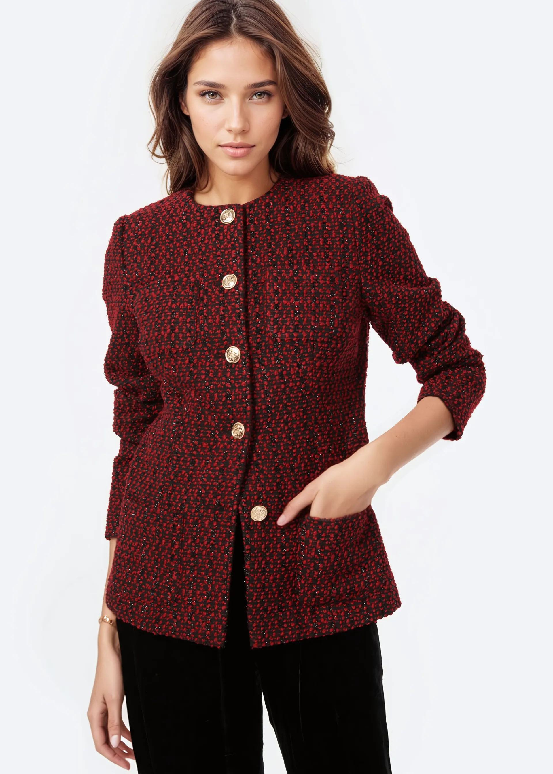 Wrenley Metallic Tweed Jacket Red Tweed sold by CAMI