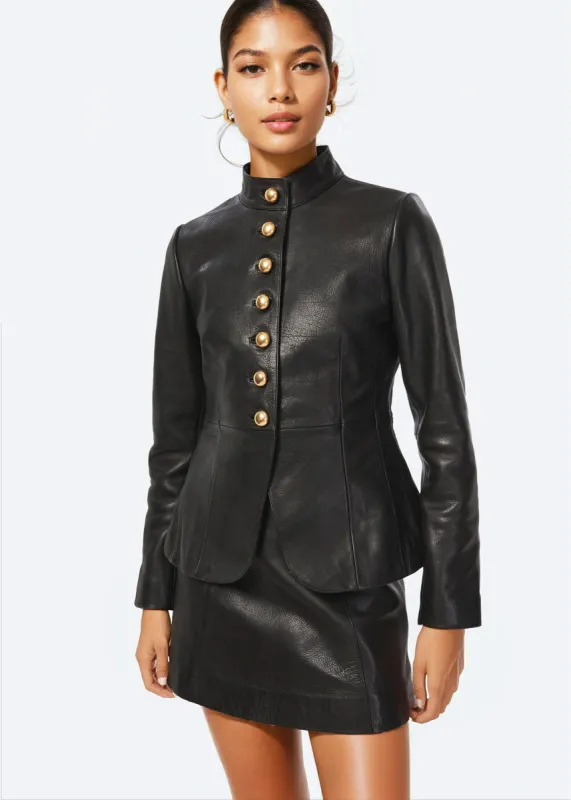 Lorraine Genuine Leather Jacket Black sold by Cami NYC