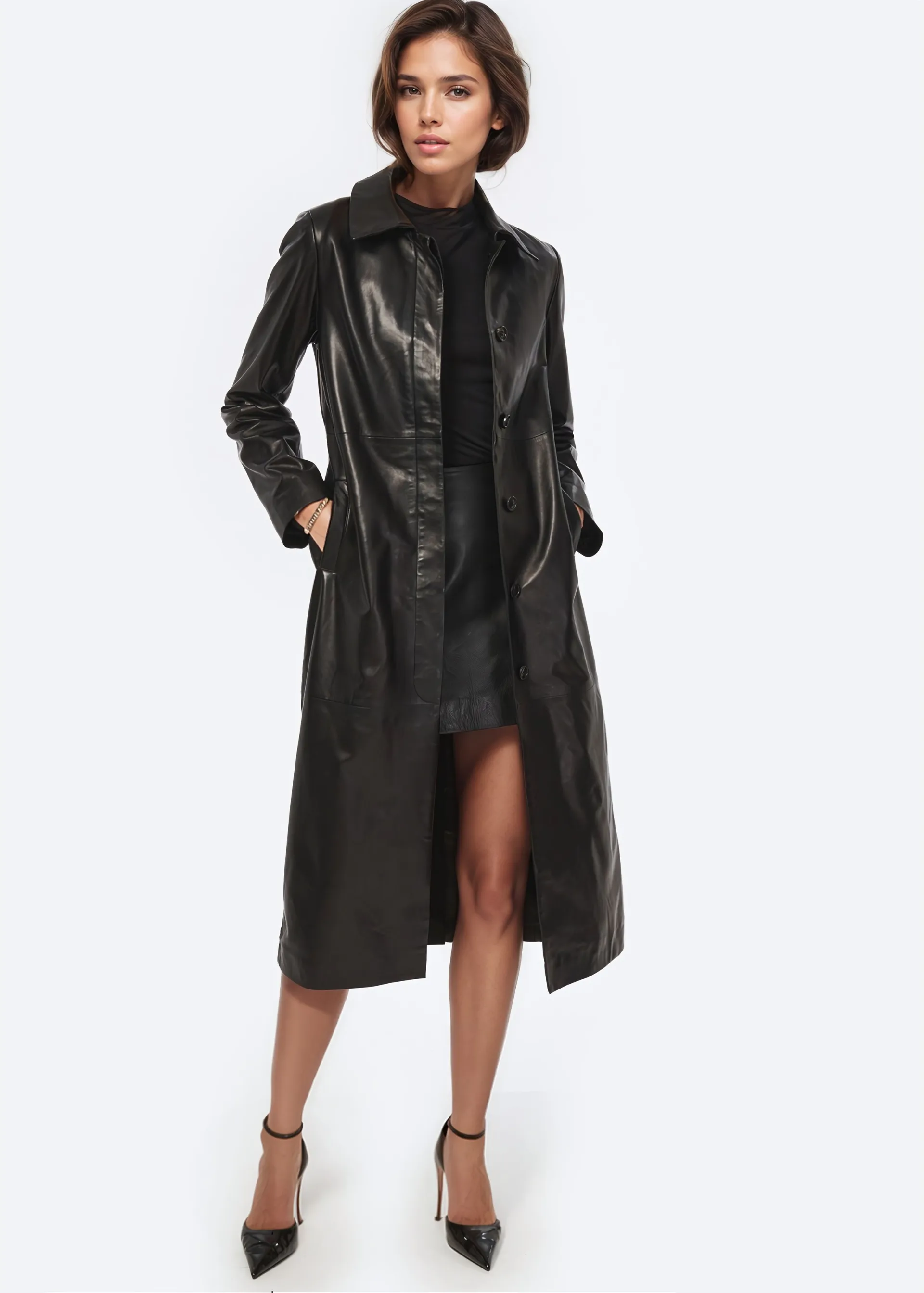 Eddie Genuine Leather Coat Black sold by Cami NYC