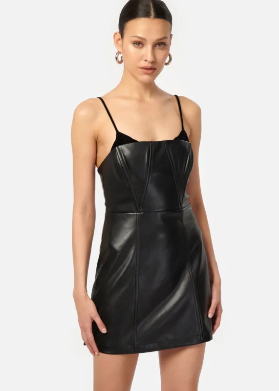 Dehya Vegan Leather Mini Dress Black sold by Cami NYC