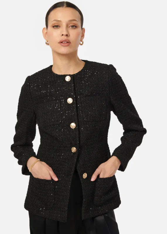 Wrenley Sequin Tweed Blazer Black sold by Cami NYC
