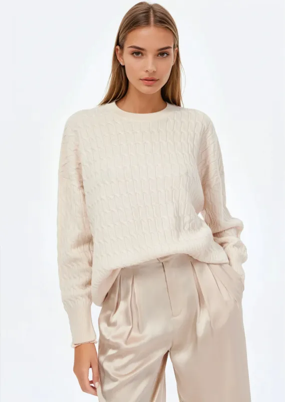 Giana Cable Knit Sweater Cannoli sold by Cami NYC