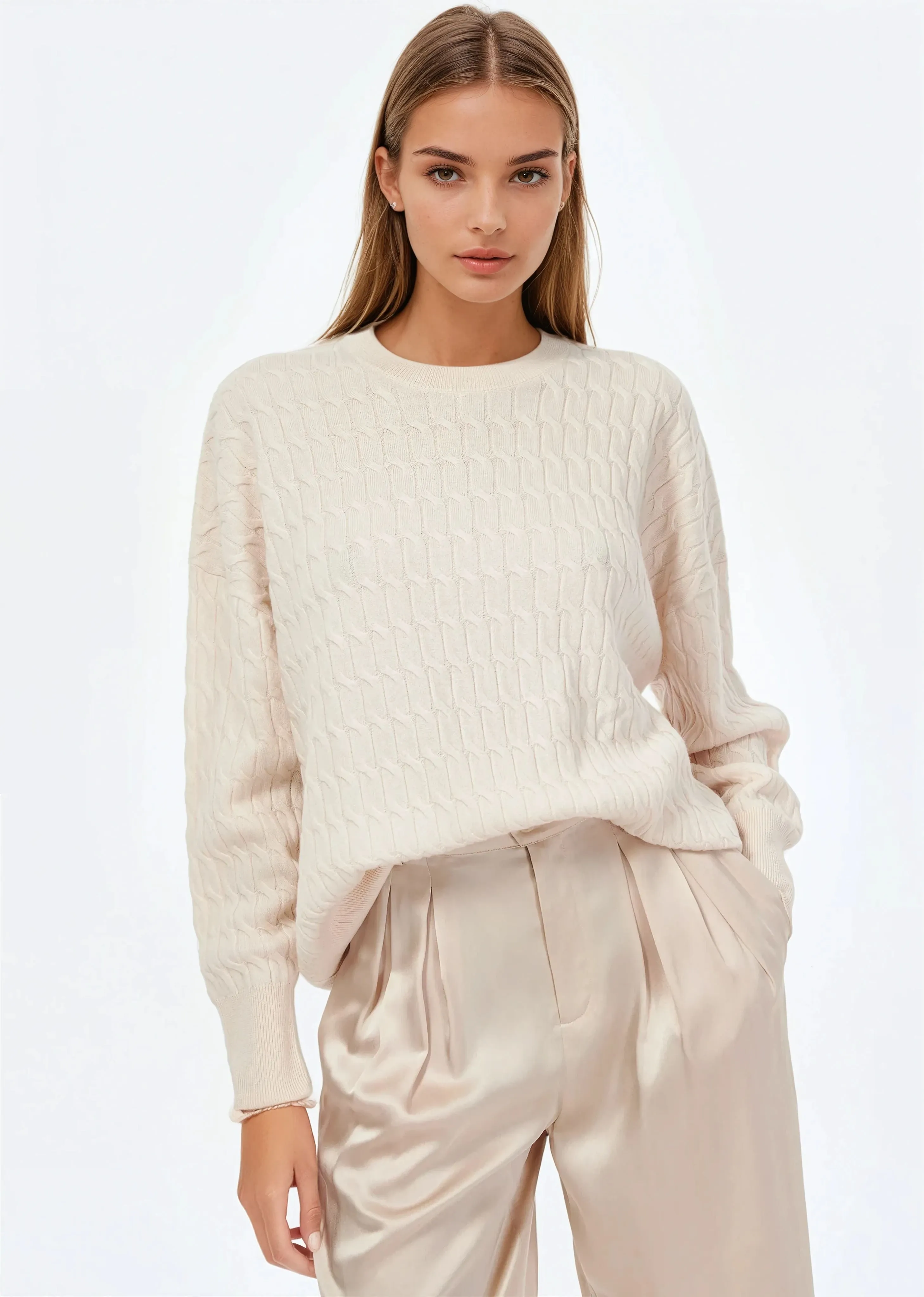 Giana Cable Knit Sweater Cannoli sold by Cami NYC