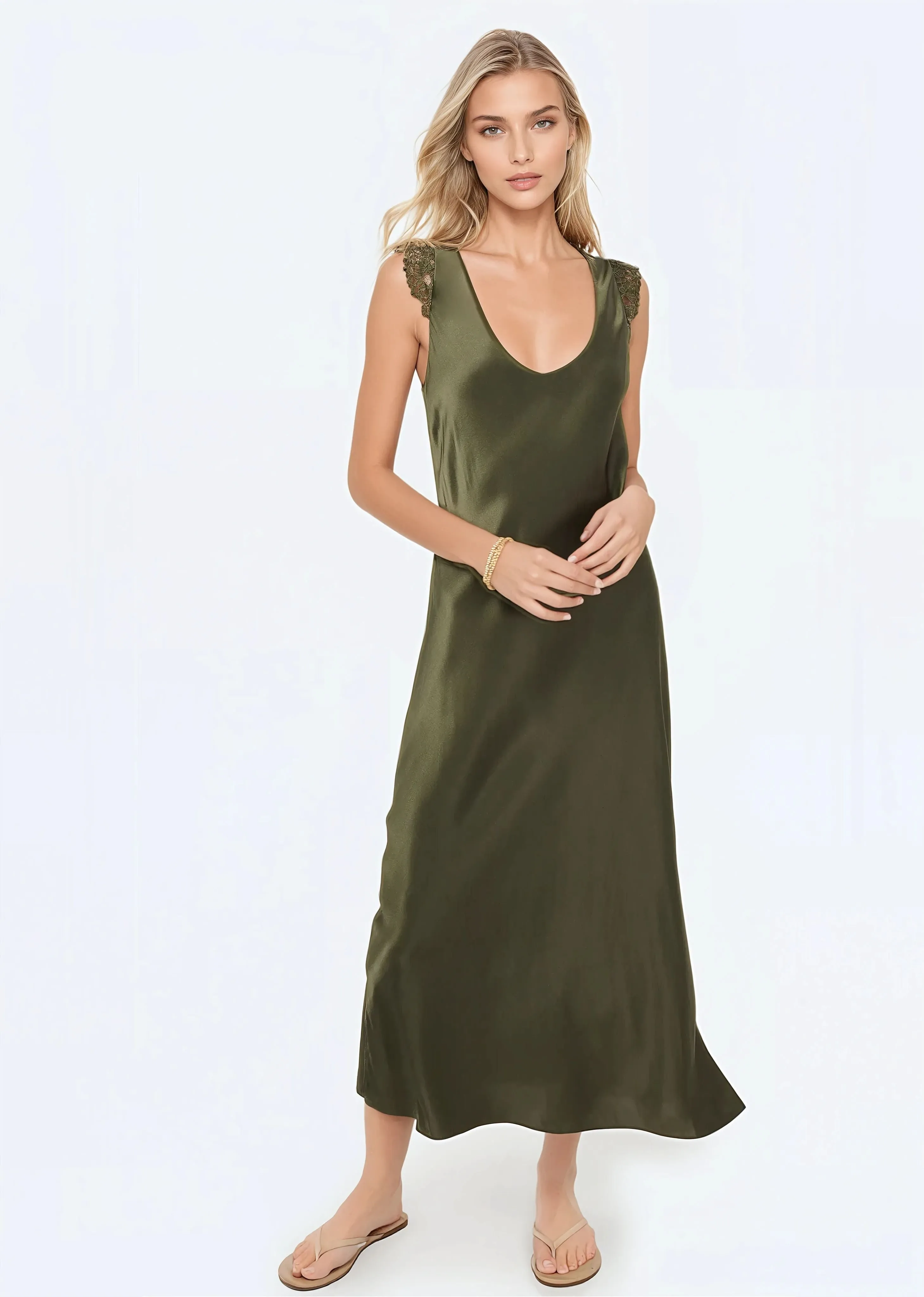 Mabyn Dress Basil sold by Cami NYC