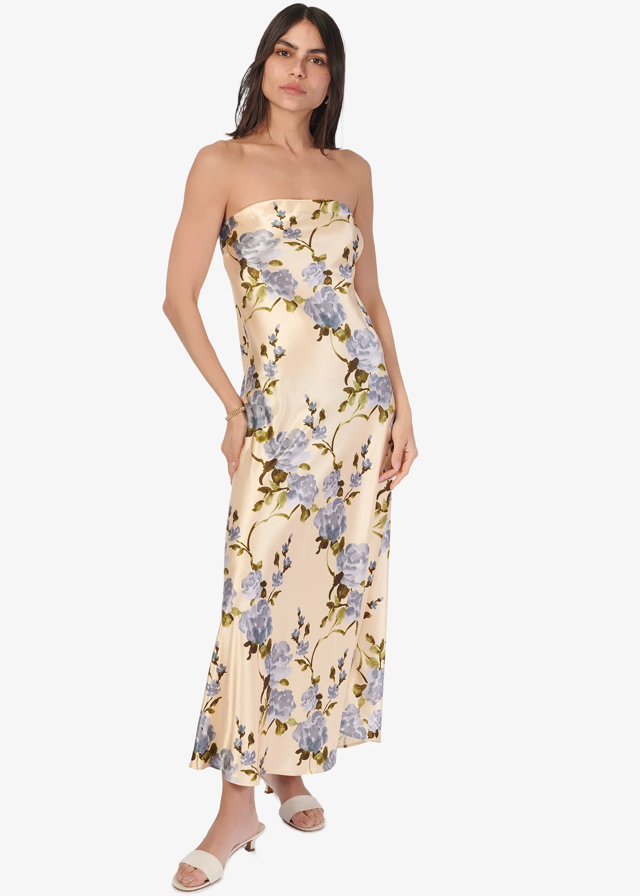 Noelle Strapless Dress MoonflowerWatercolor sold by Cami NYC