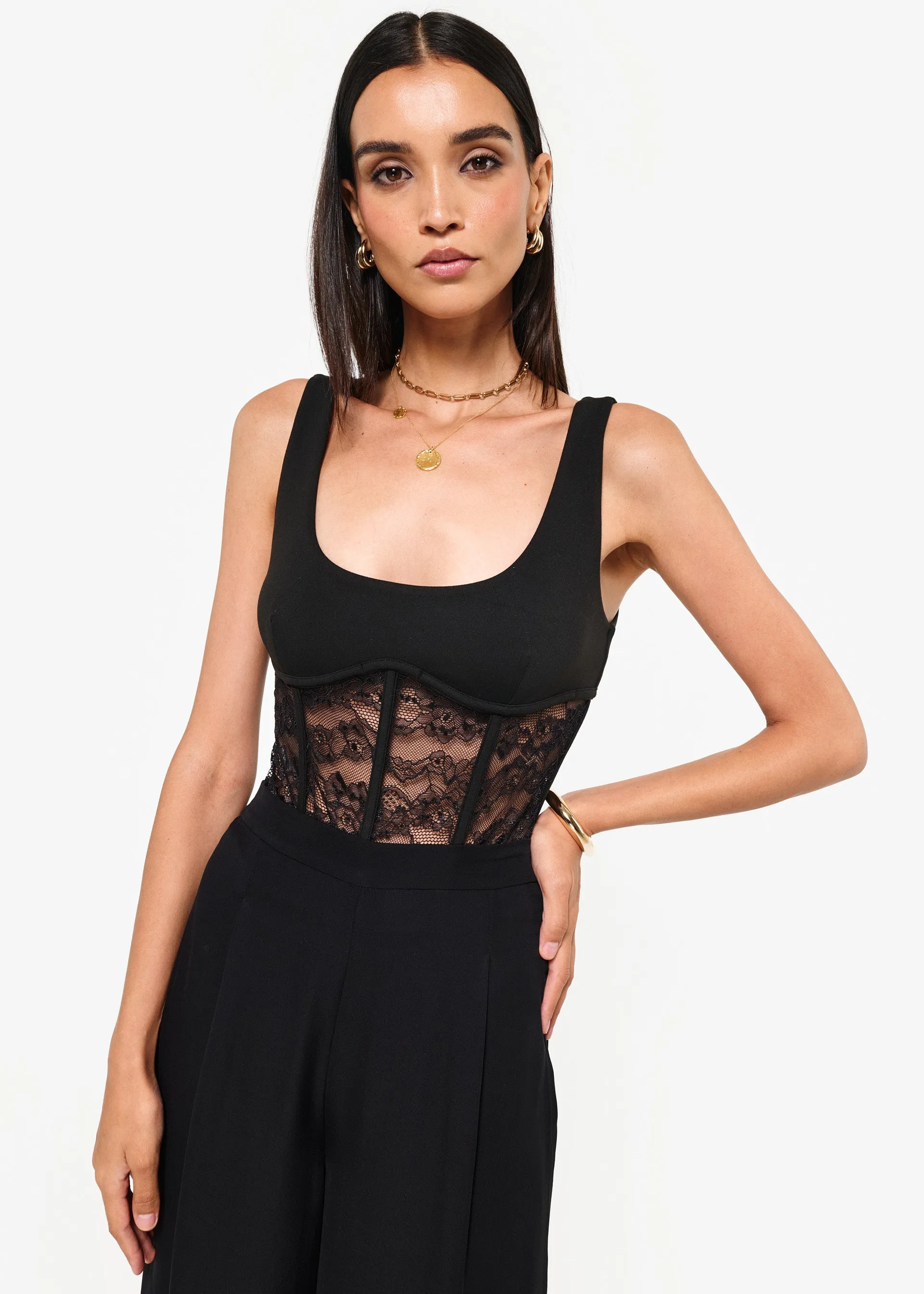 Kimber Lace Corset Bodysuit Black sold by Cami NYC