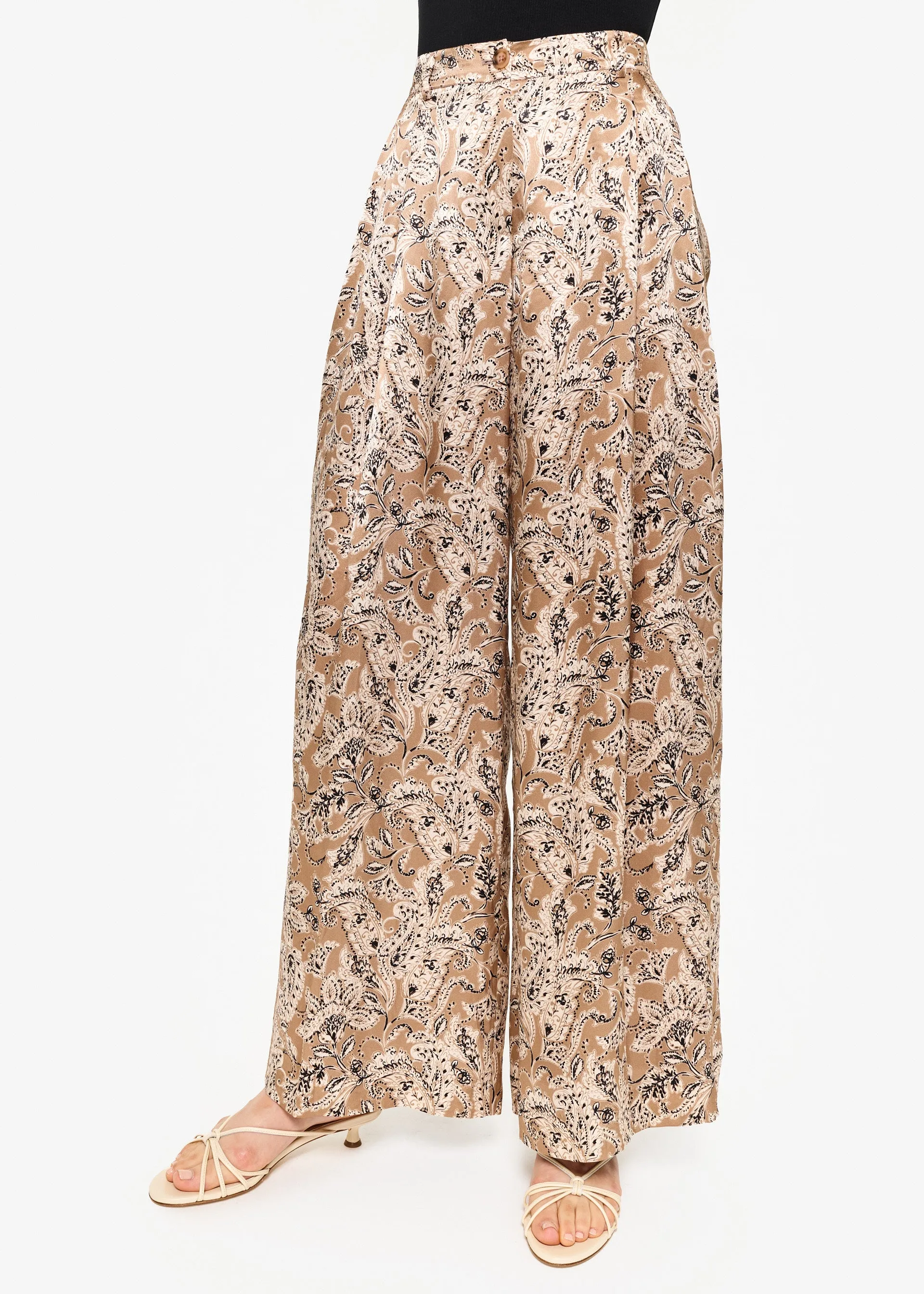 Fabian High Rise Charmeuse Pant Neutral Paisley sold by Cami NYC