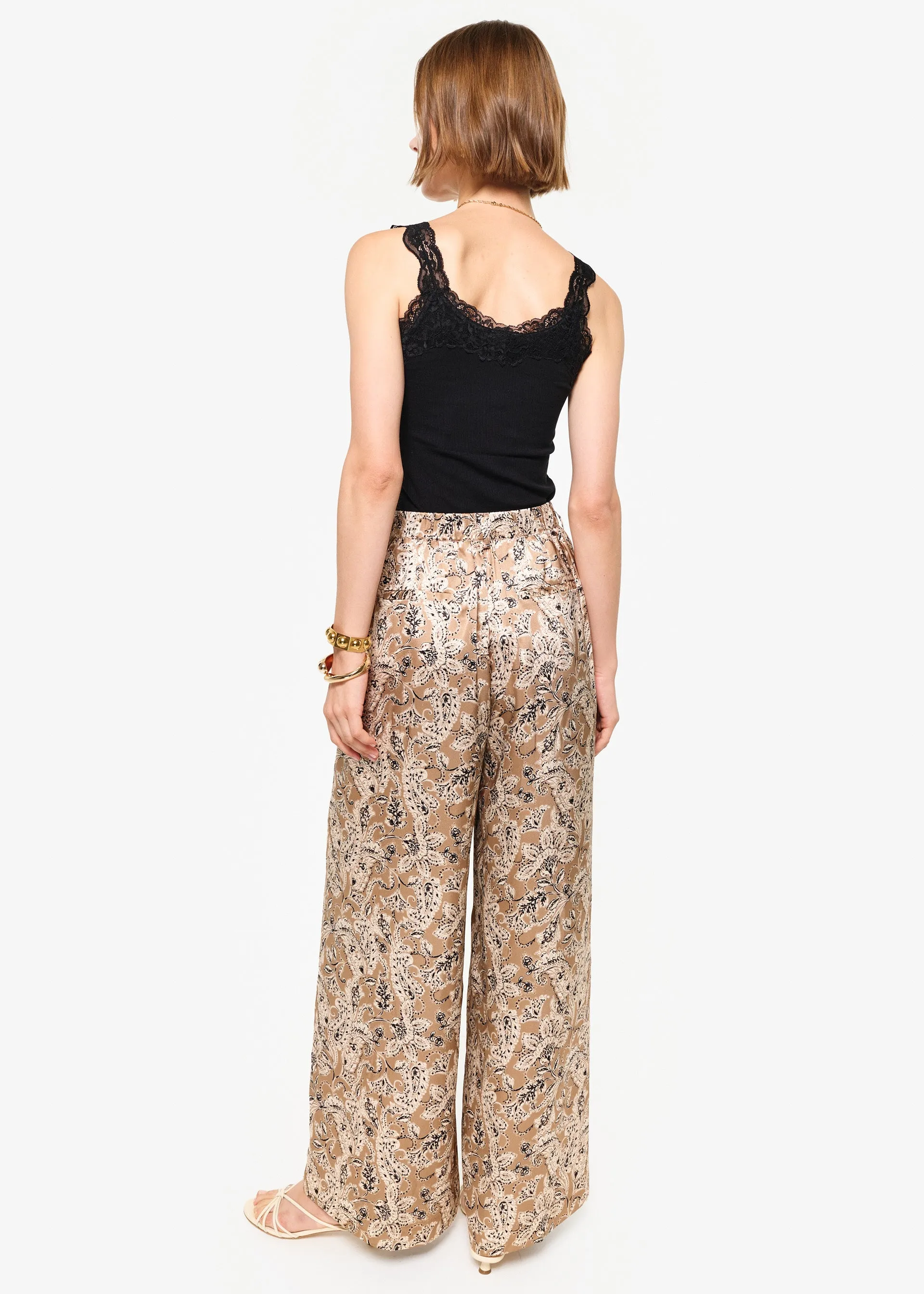 Fabian High Rise Charmeuse Pant Neutral Paisley sold by Cami NYC product image thumbnail 4