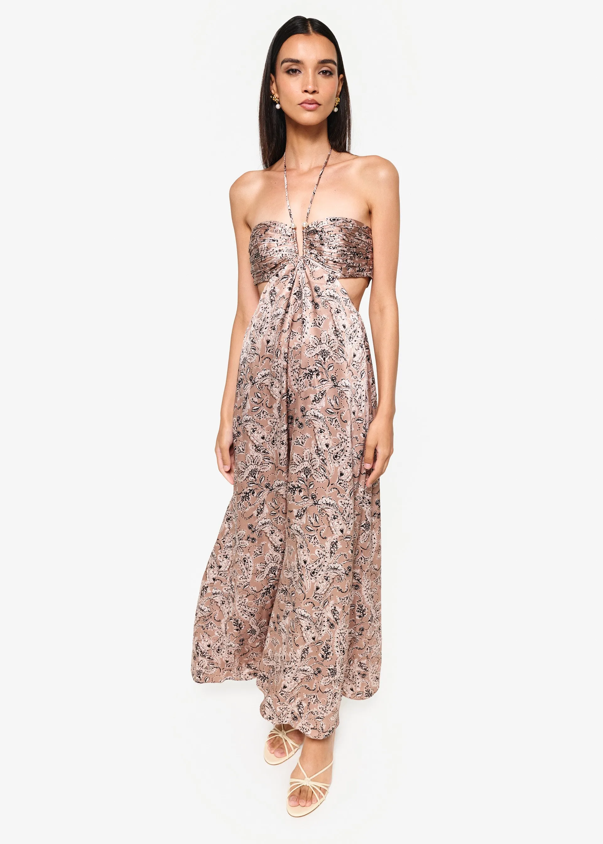 Calliope Maxi Dress Neutral Paisley sold by Cami NYC