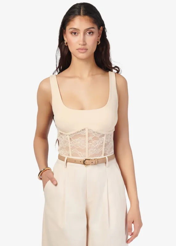 Kimber Lace Corset Bodysuit Bone sold by Cami NYC
