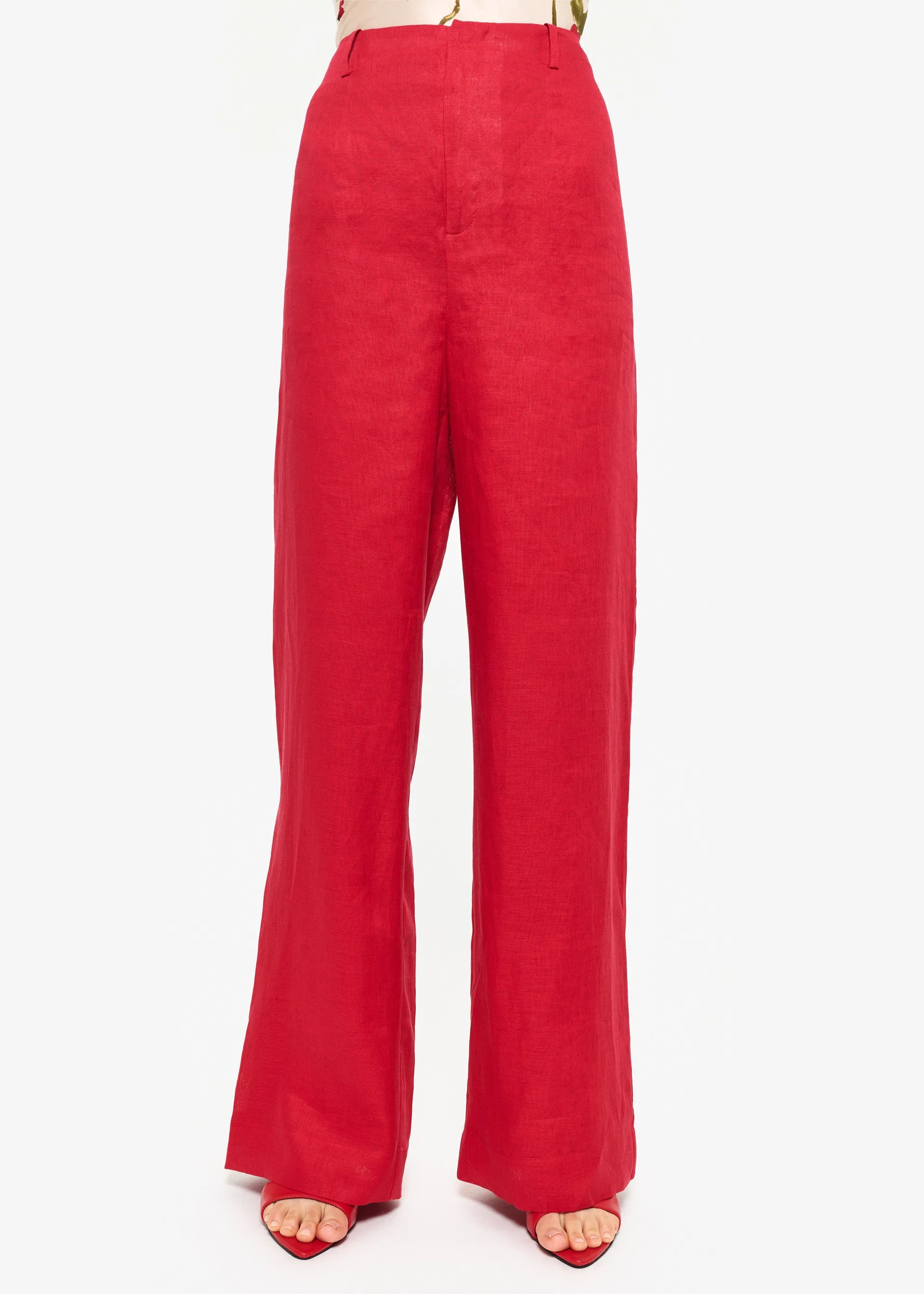 Iracemi High Rise Linen Pant Campari sold by Cami NYC