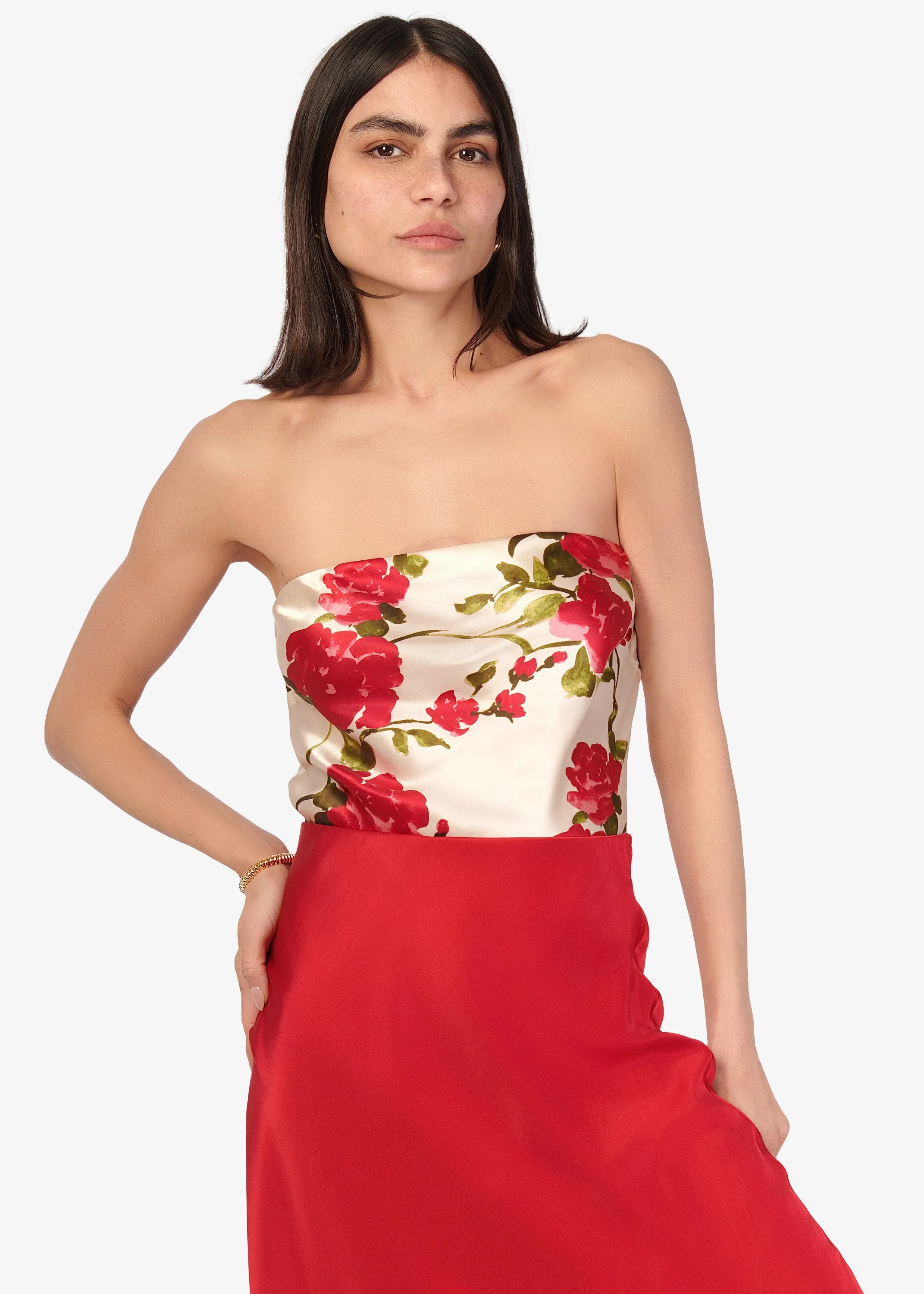 Prima Strapless Camisole Campari Watercolor sold by Cami NYC product image thumbnail 5