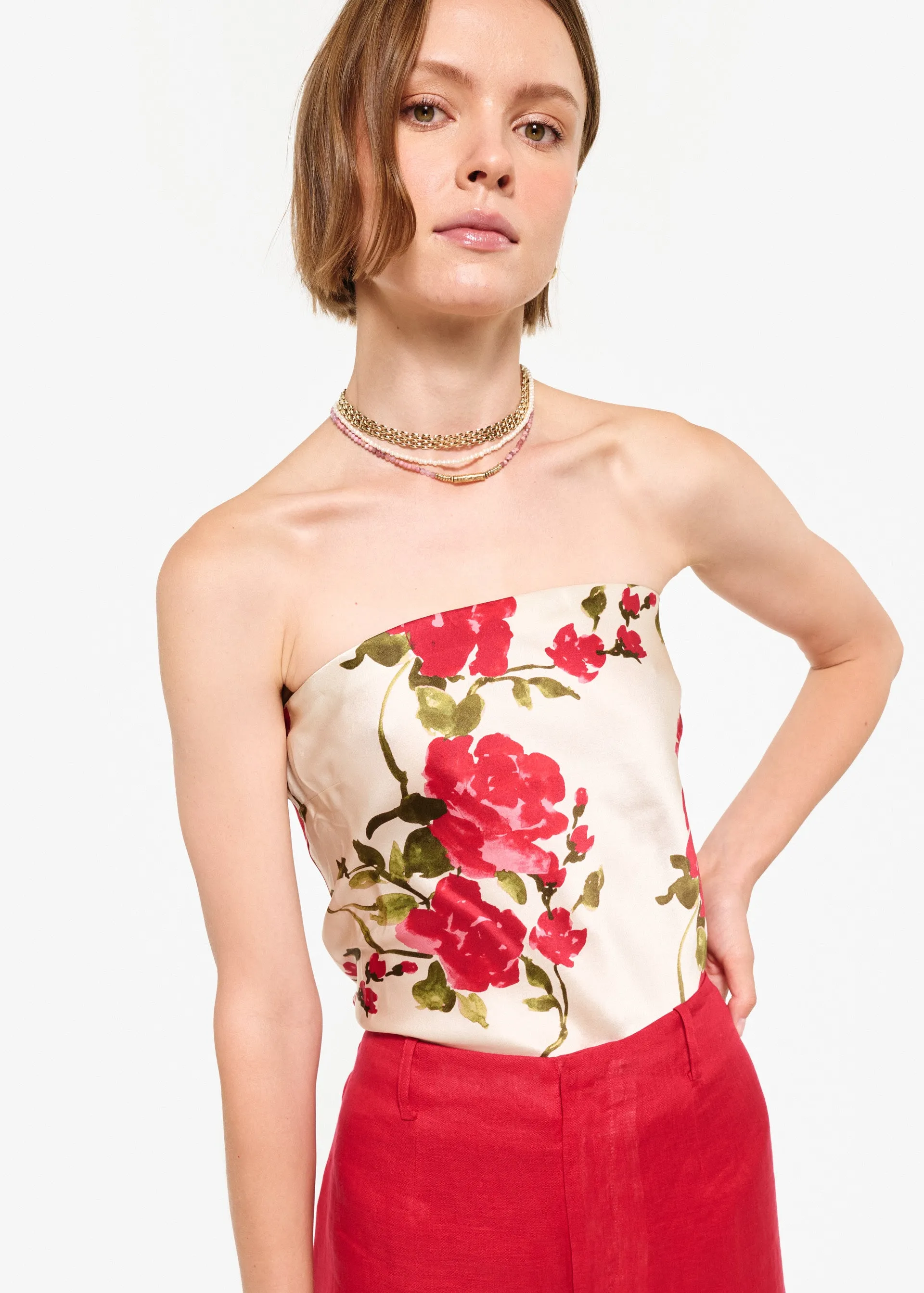 Prima Strapless Camisole Campari Watercolor sold by Cami NYC product image thumbnail 3