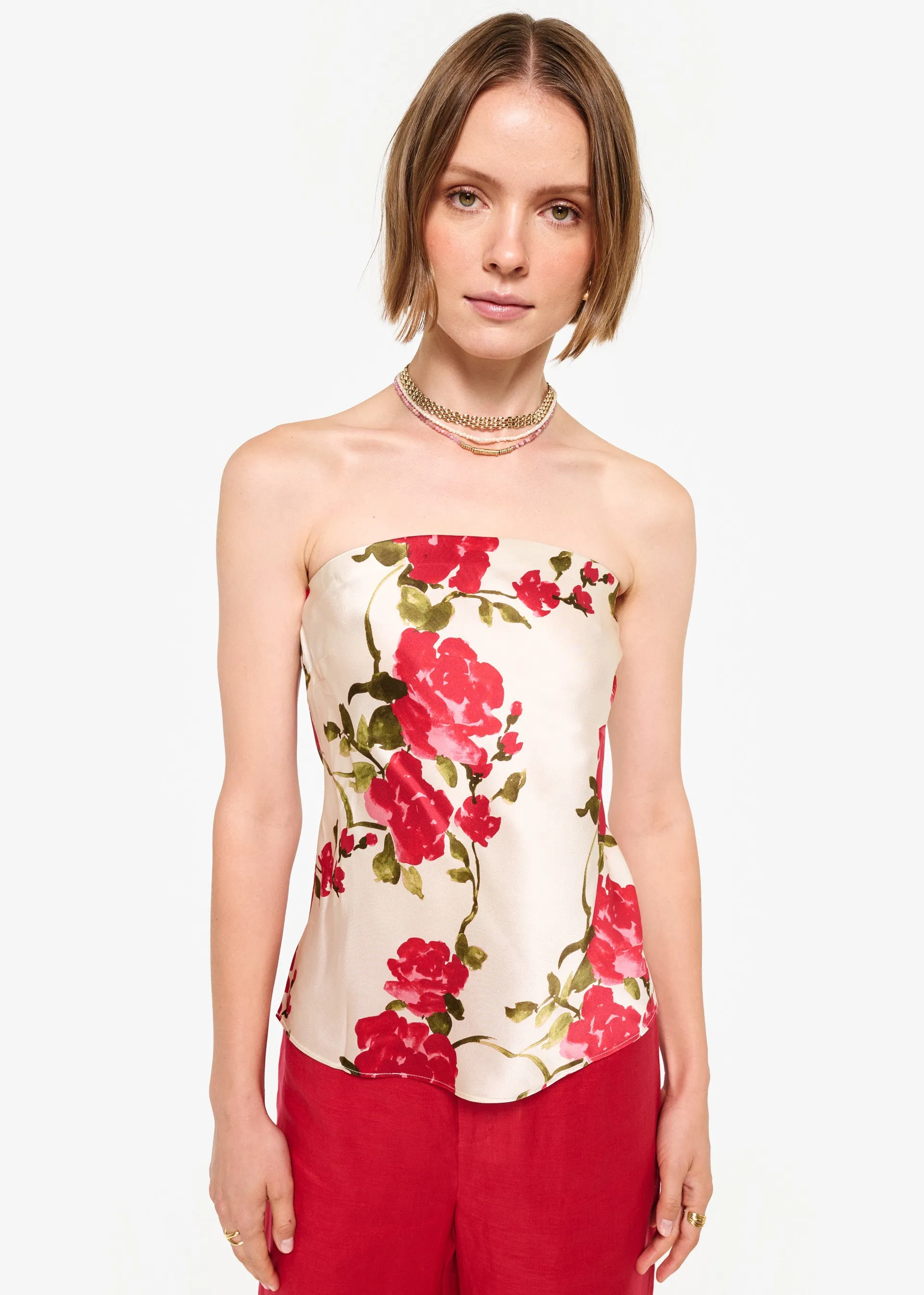 Prima Strapless Camisole Campari Watercolor sold by Cami NYC