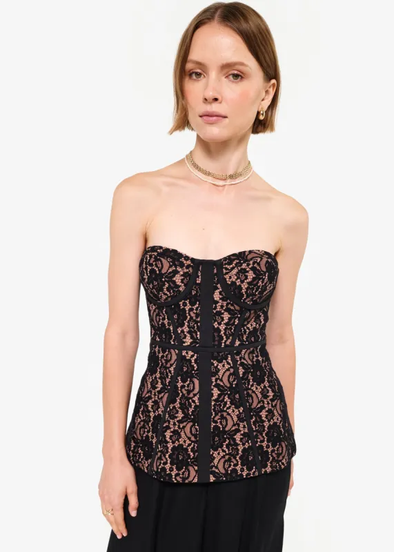 Vega Strapless Lace Corset Black sold by Cami NYC