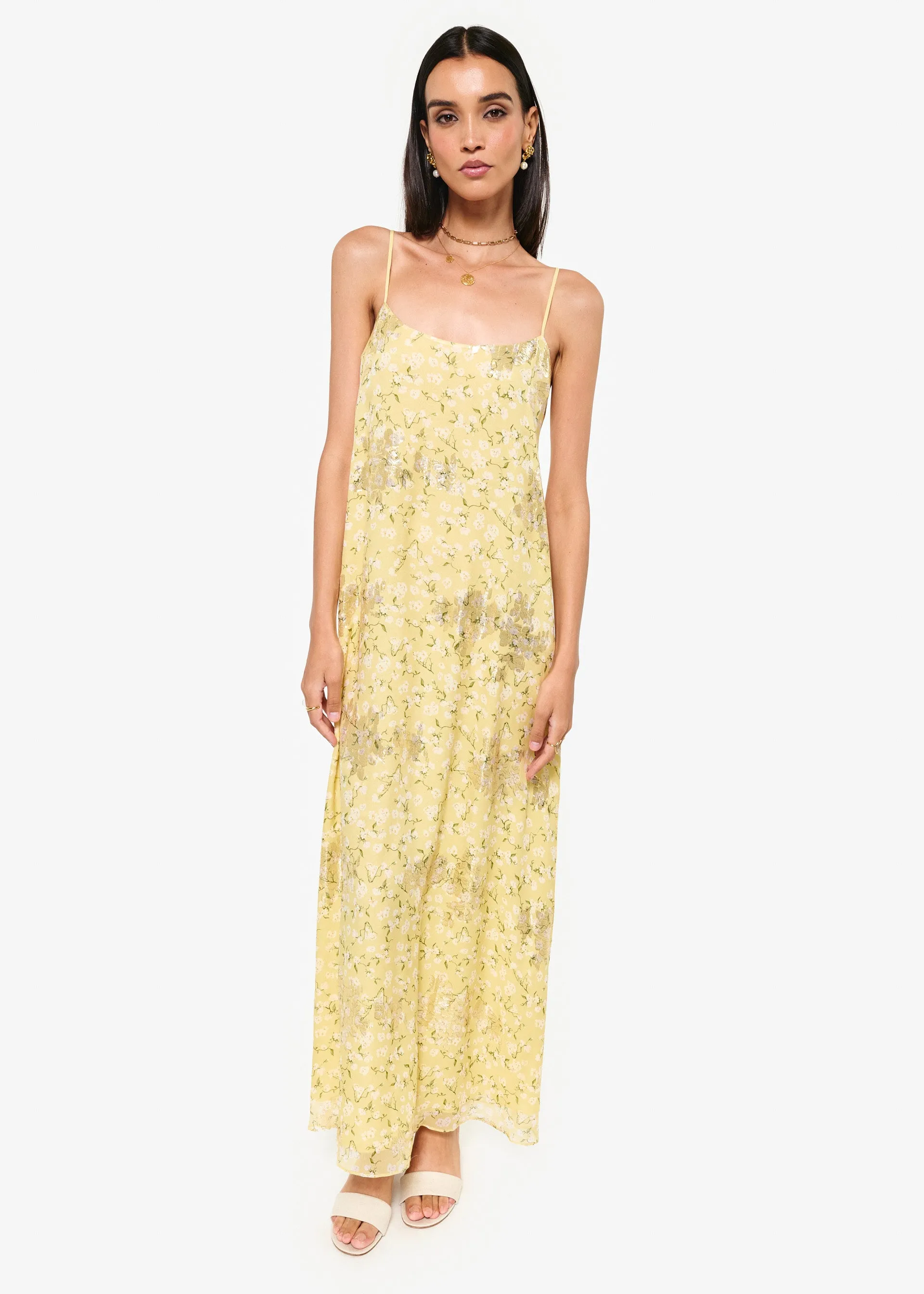 Luz Metallic Chiffon Dress Yellow Magnolia sold by Cami NYC product image thumbnail 2