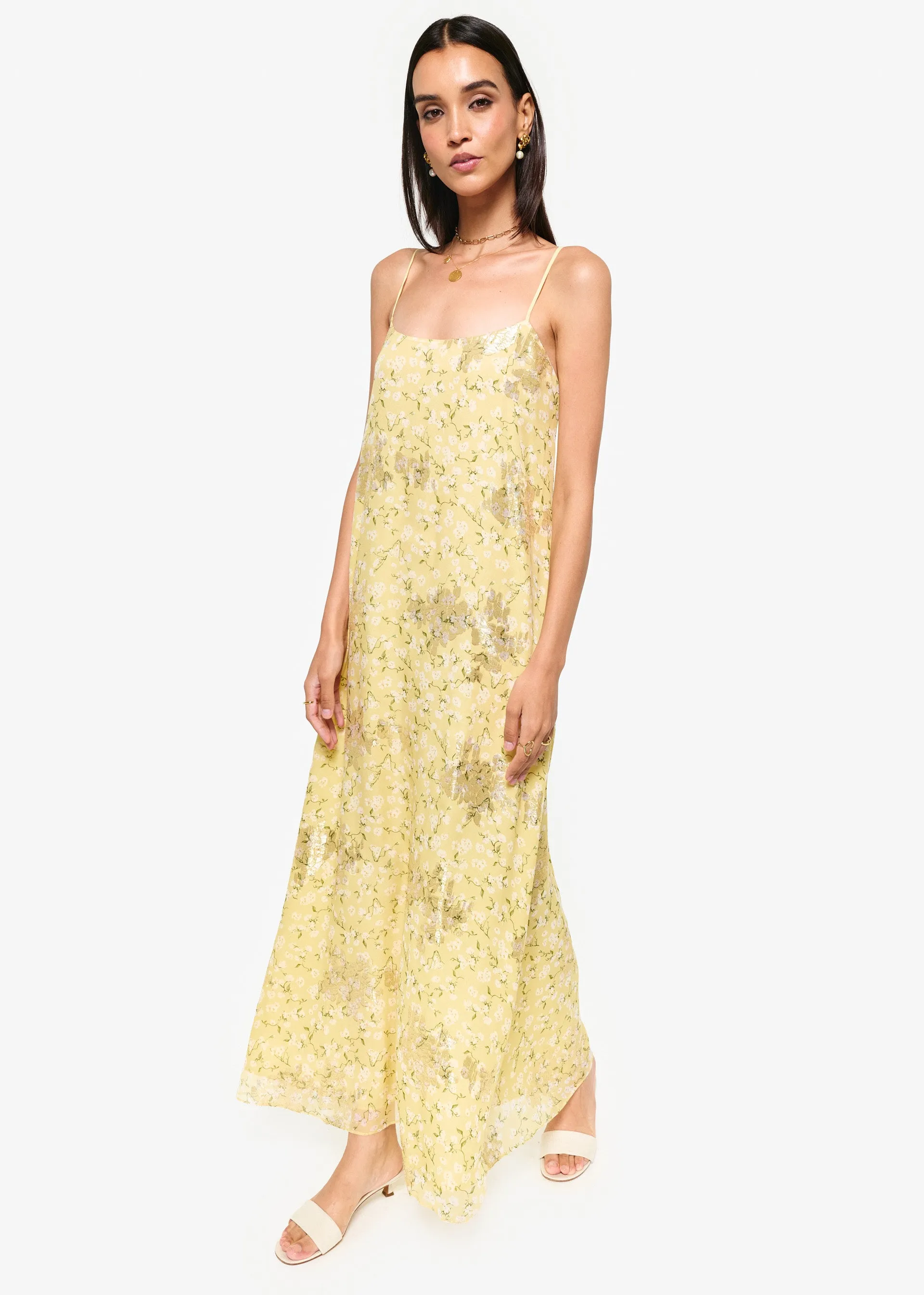 Luz Metallic Chiffon Dress Yellow Magnolia sold by Cami NYC product image thumbnail 4