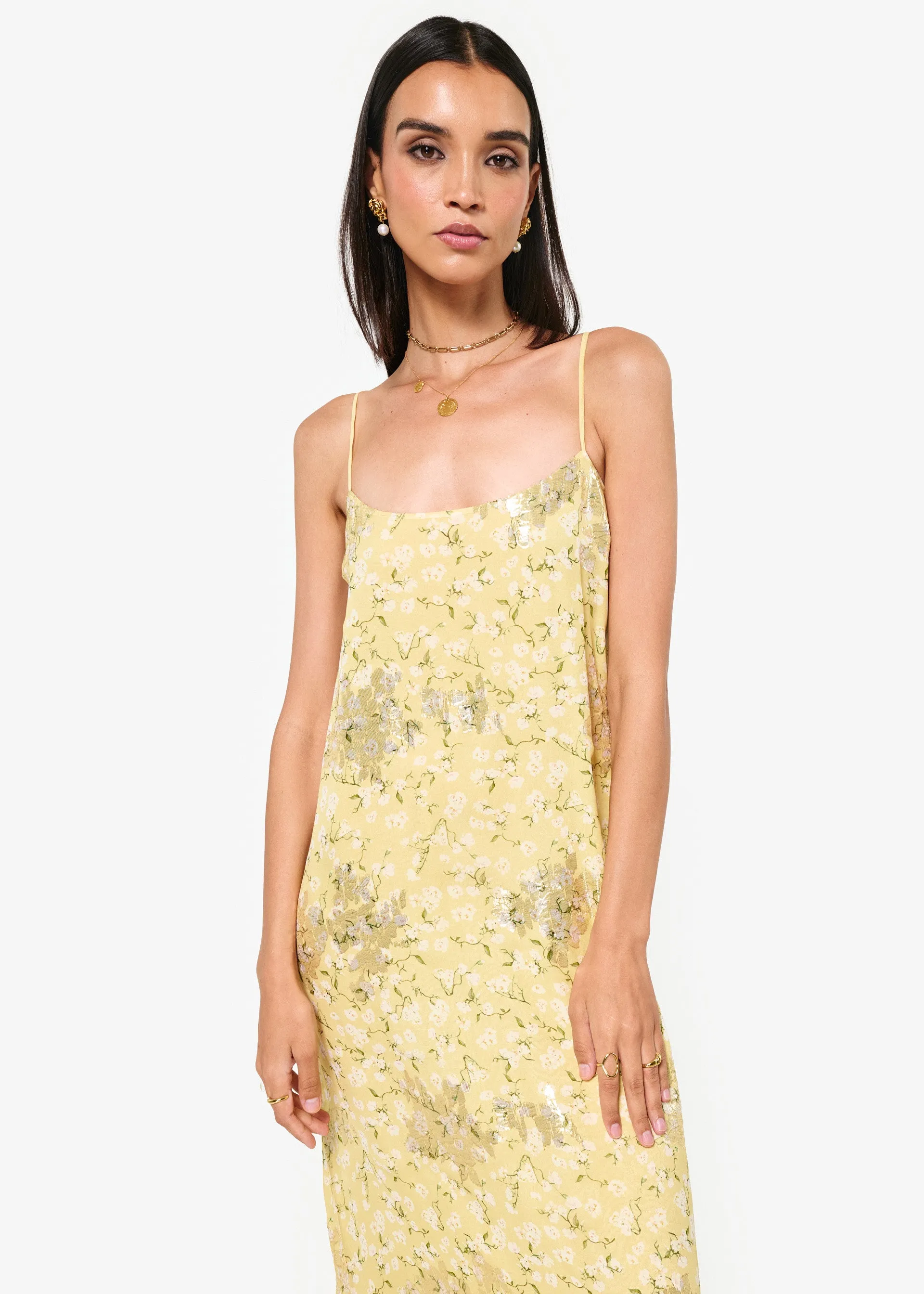 Luz Metallic Chiffon Dress Yellow Magnolia sold by Cami NYC product image thumbnail 5