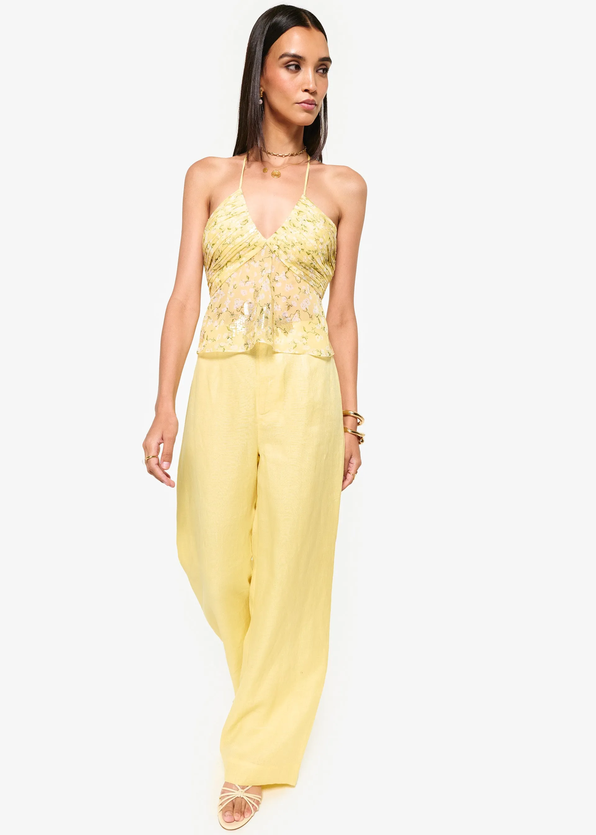 Rhea Metallic Chiffon Camisole Yellow Magnolia sold by Cami NYC product image thumbnail 3