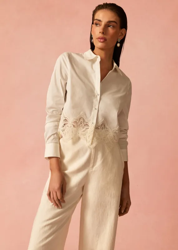 Cielo Cropped Cotton Poplin Blouse Macadamia sold by Cami NYC