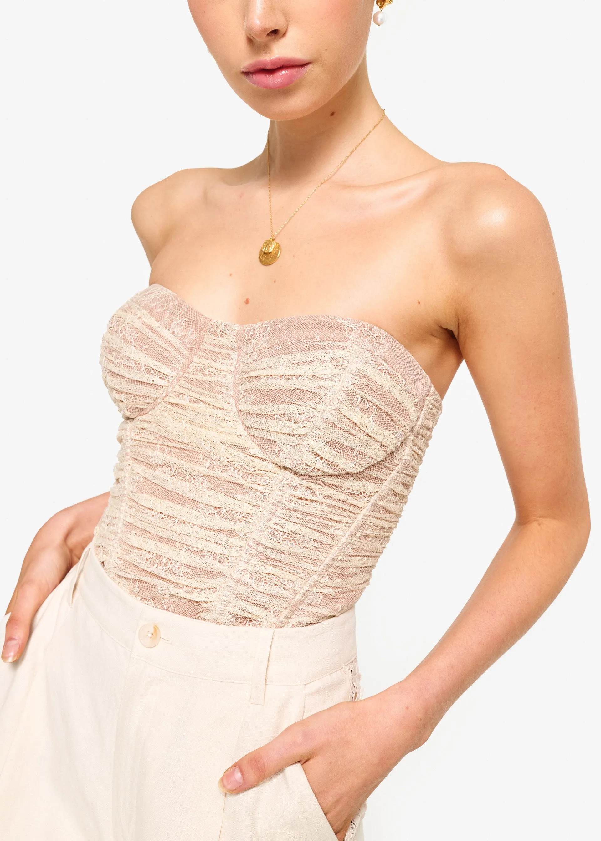 Rozana Strapless Lace Corset Bodysuit Bone sold by CAMI product image thumbnail 4