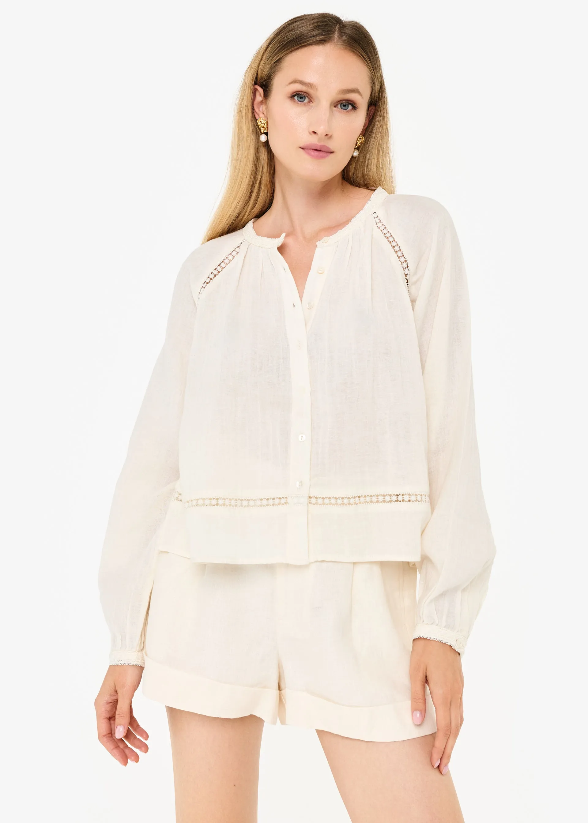 Sorrento Cotton Blouse Macadamia sold by Cami NYC