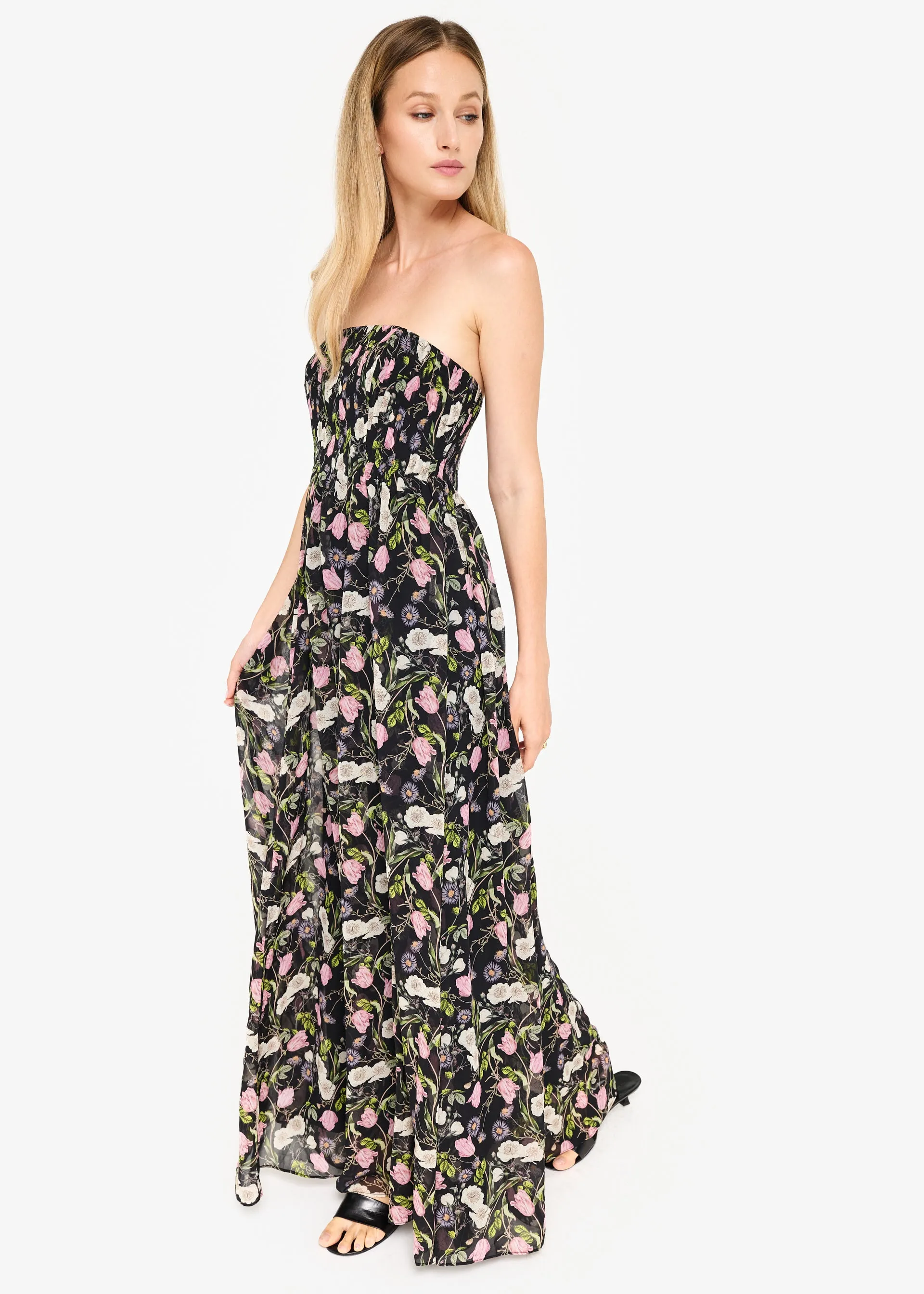 Minoa Strapless Gown Midnight Gardens sold by CAMI