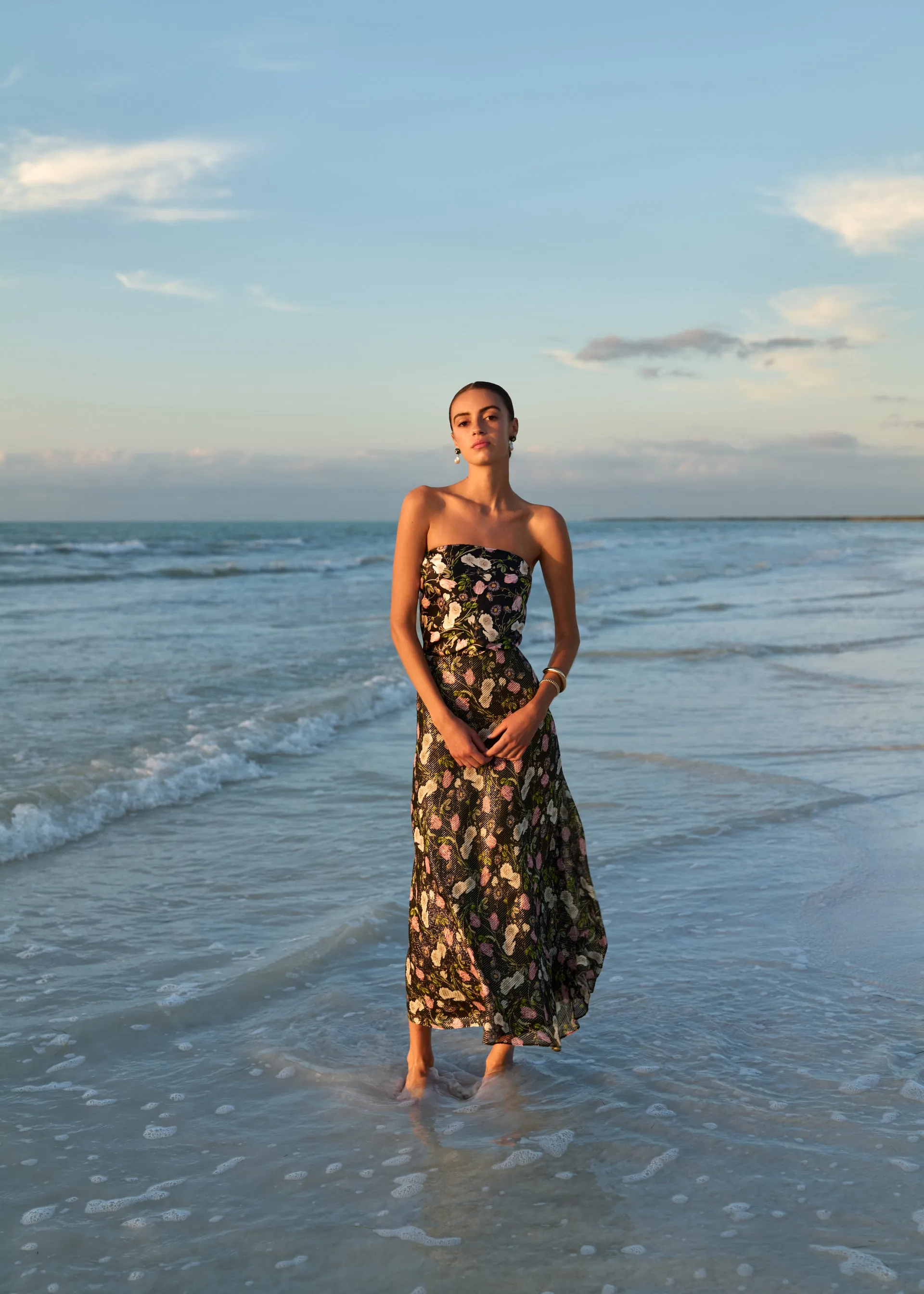 Jayna Mid Rise Metallic Chiffon Skirt Midnight Gardens sold by Cami NYC product image thumbnail 2