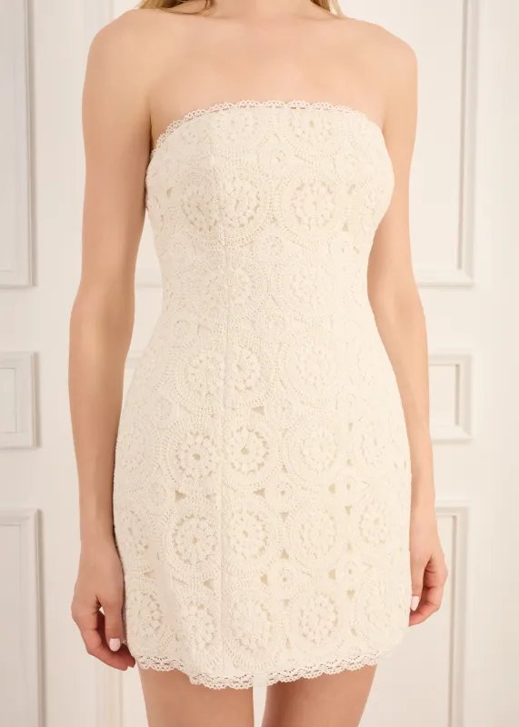 Yareli Crochet Mini Dress Macadamia sold by Cami NYC
