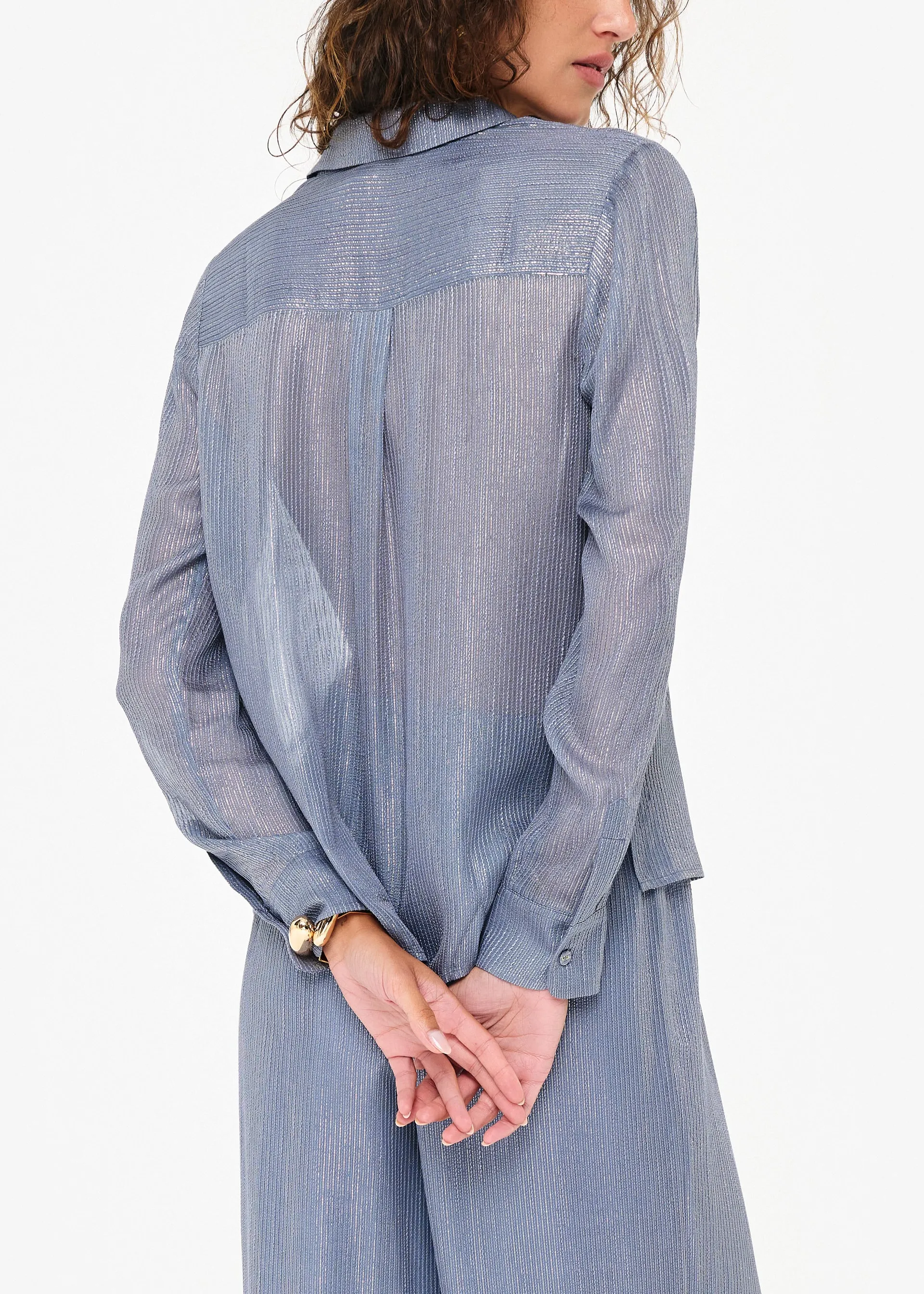 Yael Metallic Chiffon Top Bluebird sold by Cami NYC product image thumbnail 5