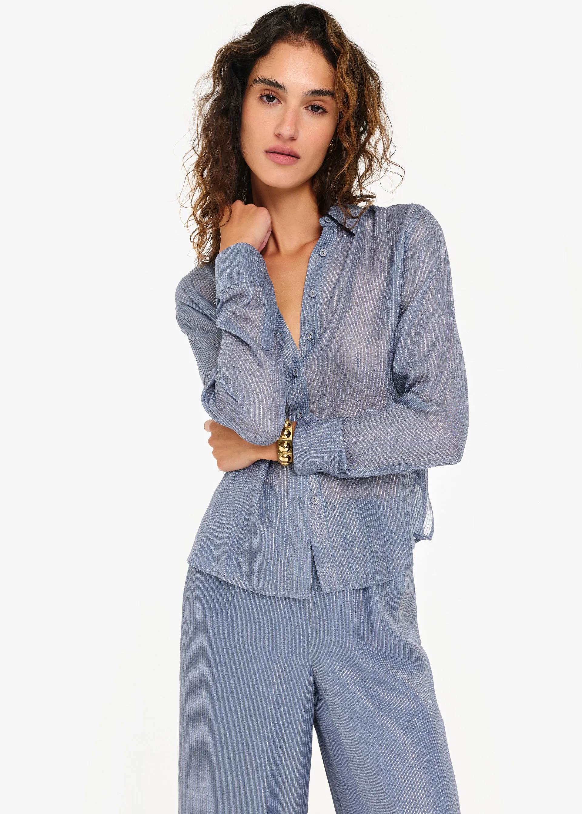 Yael Metallic Chiffon Top Bluebird sold by Cami NYC product image thumbnail 4