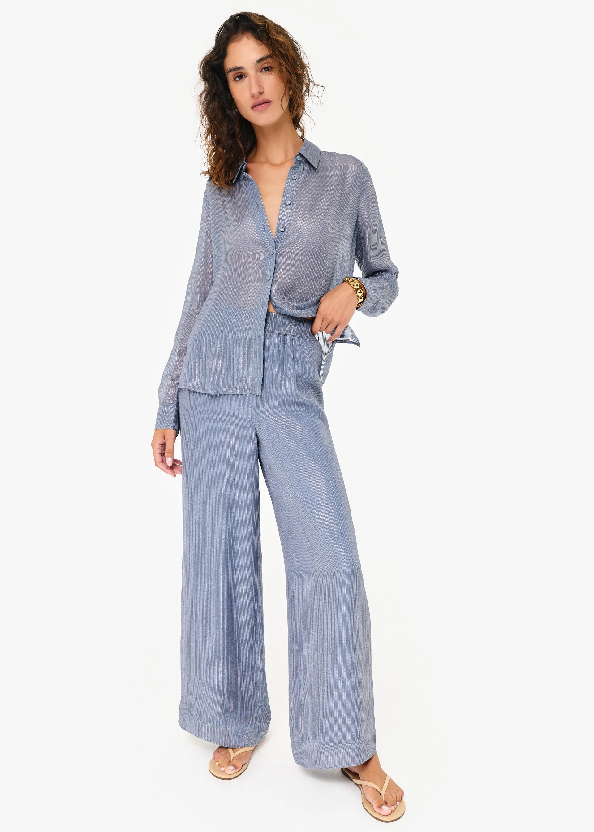 Yael Metallic Chiffon Top Bluebird sold by Cami NYC product image thumbnail 3